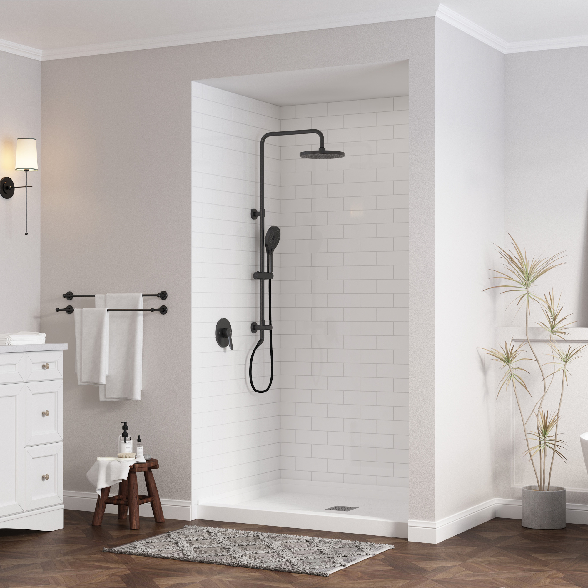 Rectangle Solid Surface White Shower Pan Base with Center Drain