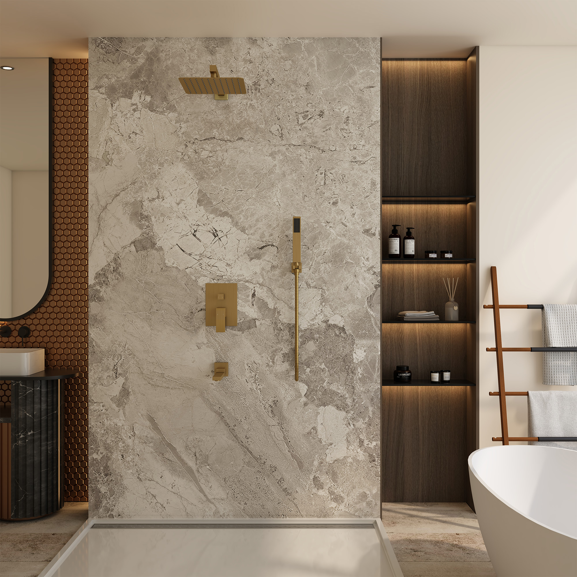 10" Wall Mounted Dual Shower Head Rain Shower System with Tub Spout