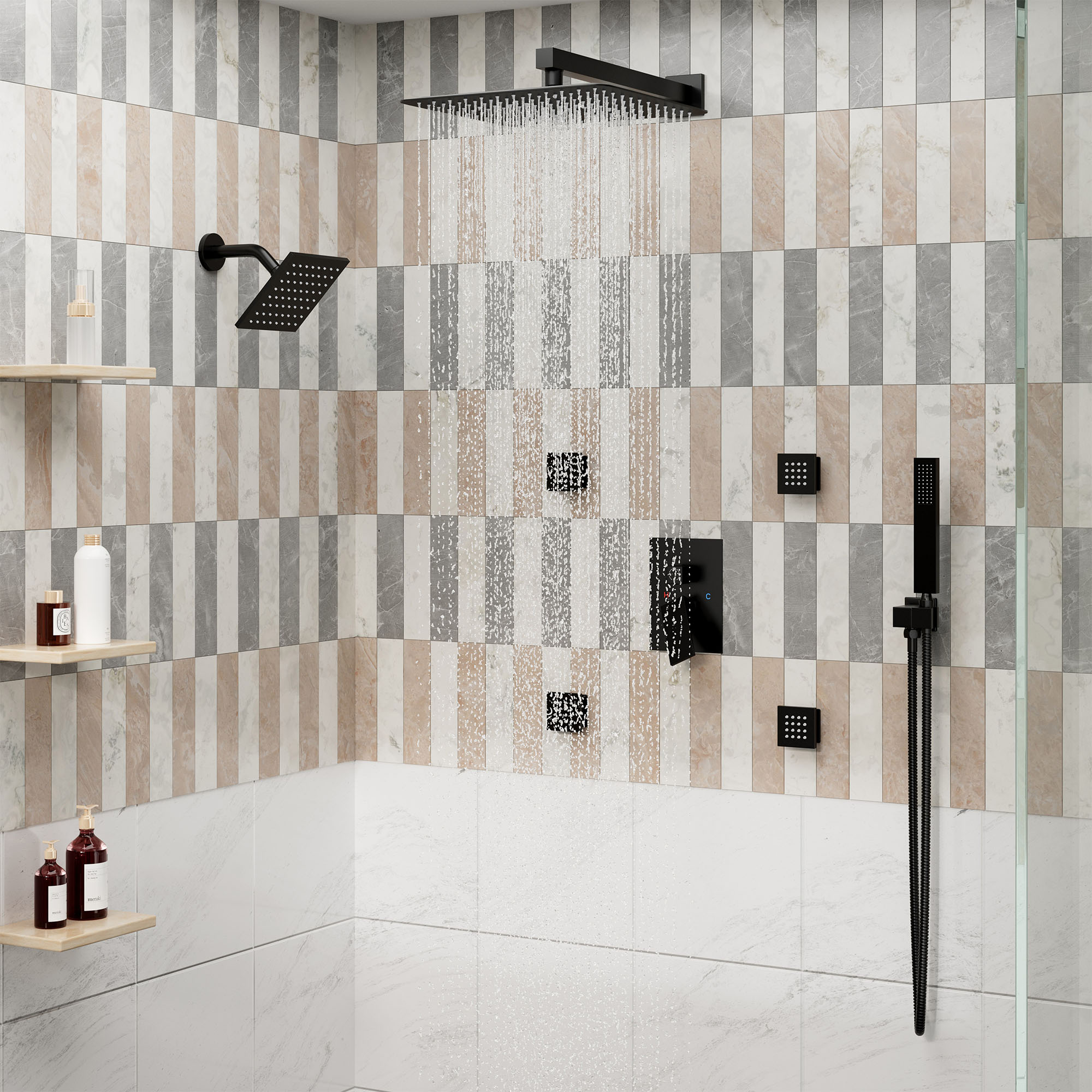 12-inch Wall-Mounted 4-Function Dual Shower System with Body Jets