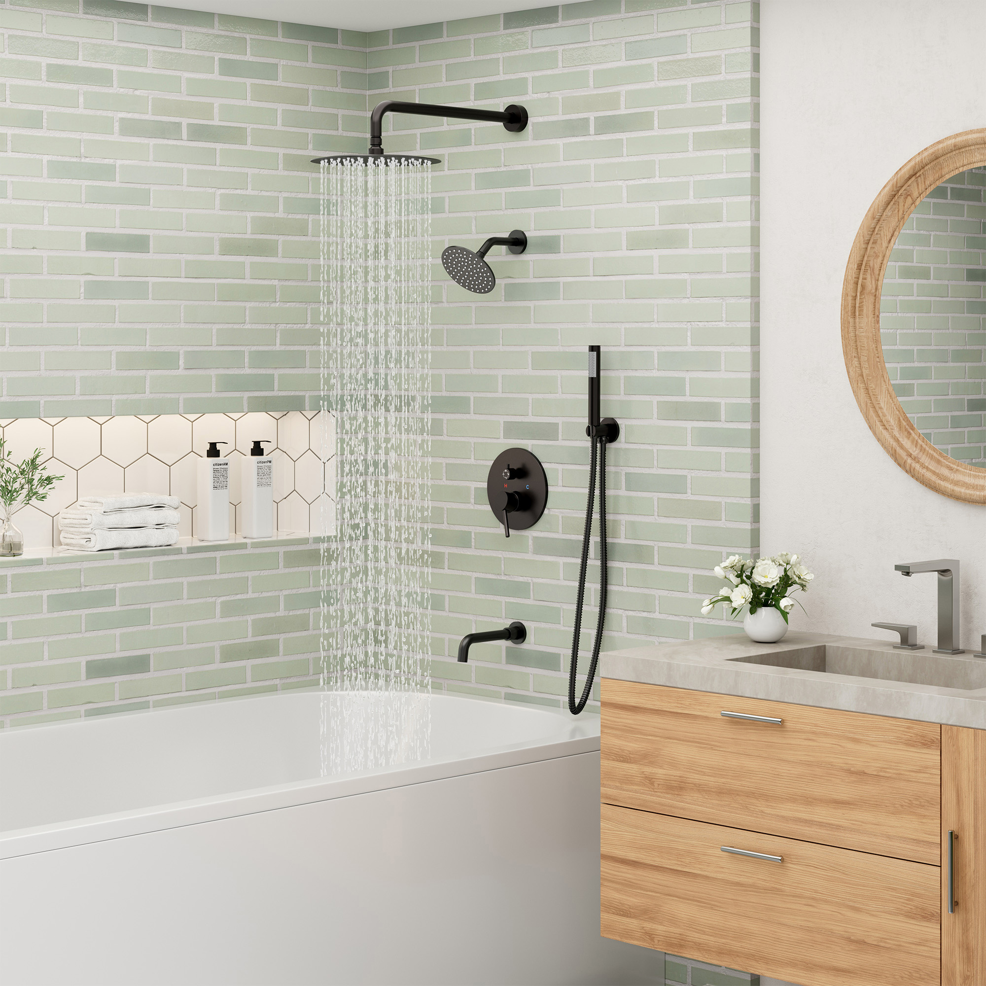 10-inch 4-Function Wall-Mounted Dual Shower System with Tub Filler