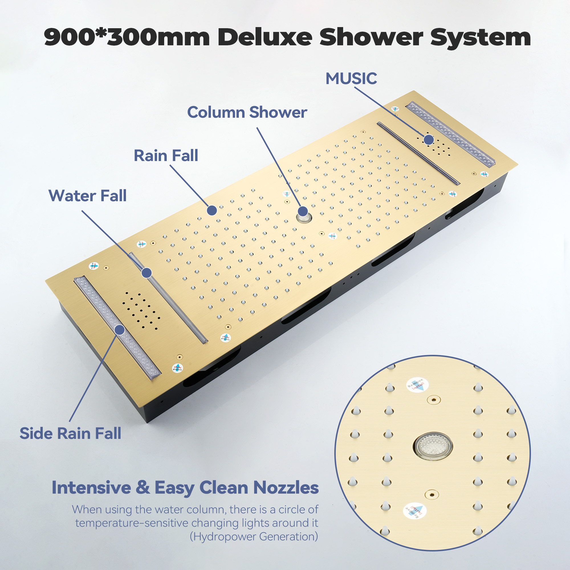 35" x 12" 6-Function Thermostatic Shower System with Digital Touch Screen & LED Lights