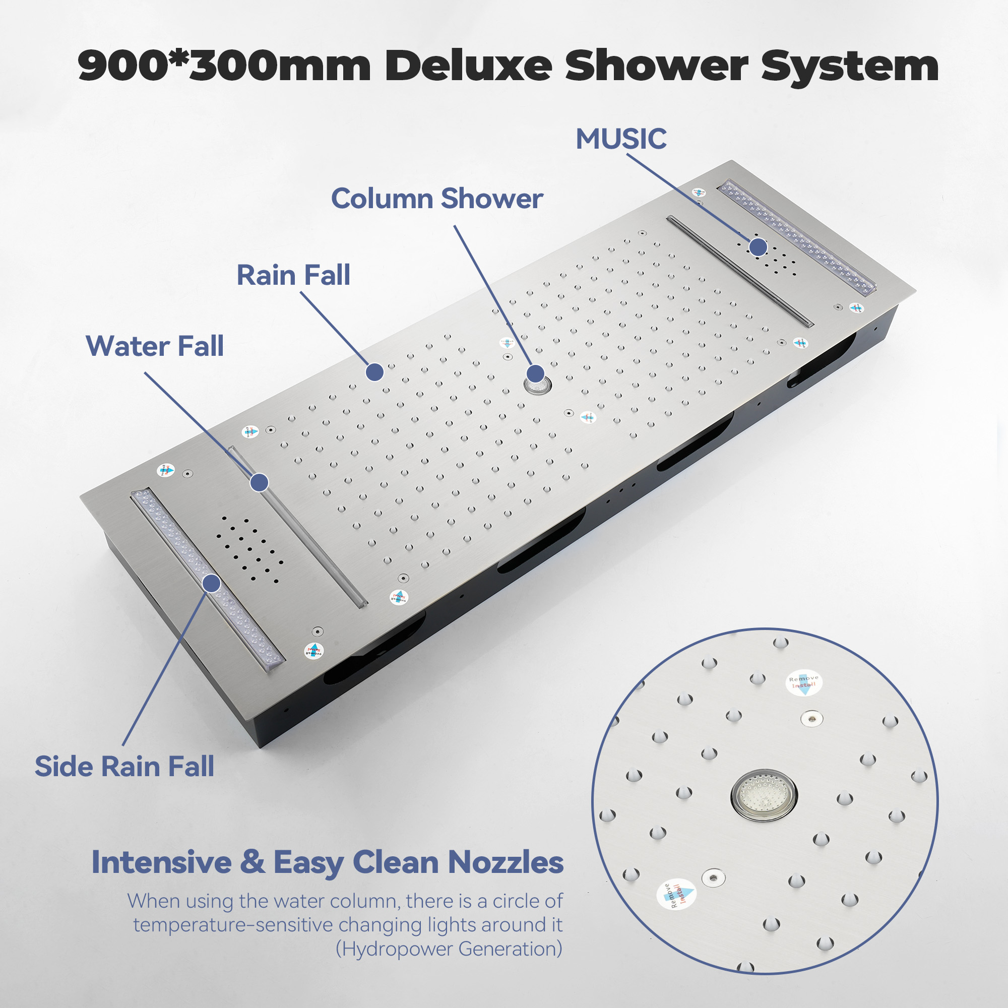 35" x 12" 6-Function Thermostatic Shower System with Digital Touch Screen & LED Lights