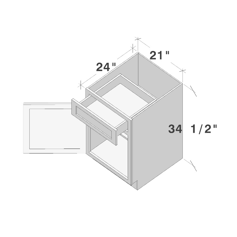 Dove Grey RTA 21"W x 24"D x 34.5"H Base Cabinet with 1 Drawer and 1 Door