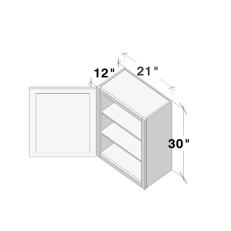 Dove Grey RTA 21"W x 12"D x 30"H Standard Wall Cabinet with 1 Door and 2 Shelves