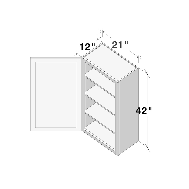 Dove Grey RTA 21"W x 12"D x 42"H Standard Wall Cabinet with 1 Door and 3 Shelves
