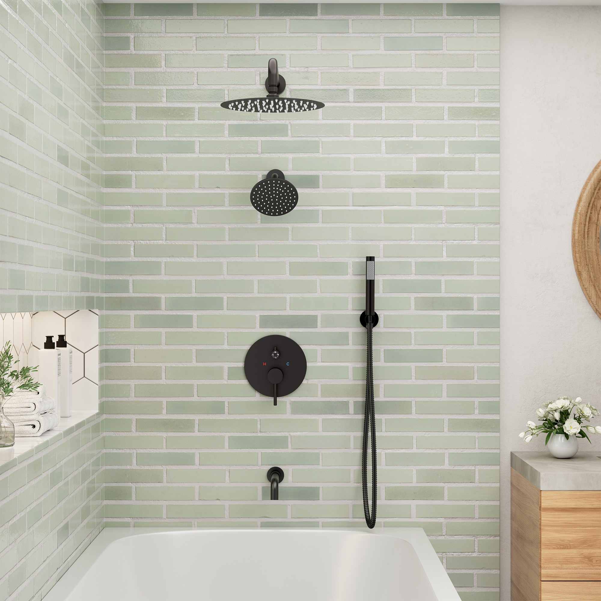 10-inch 4-Function Wall-Mounted Dual Shower System with Tub Filler