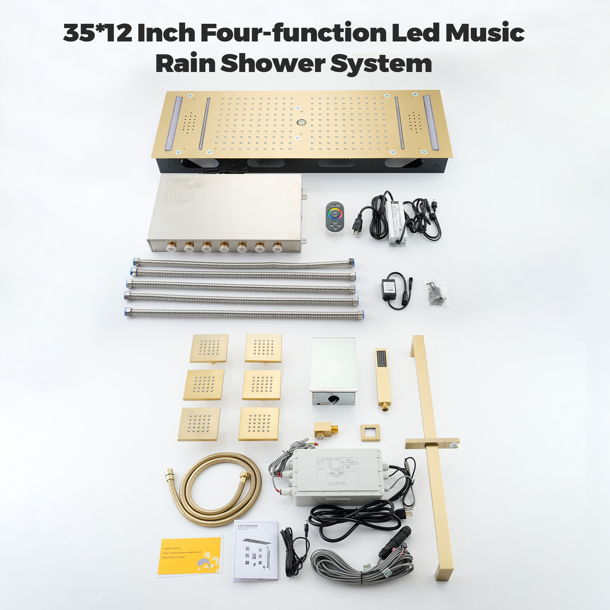 35" x 12" 6-Function Thermostatic Shower System with Digital Touch Screen & LED Lights