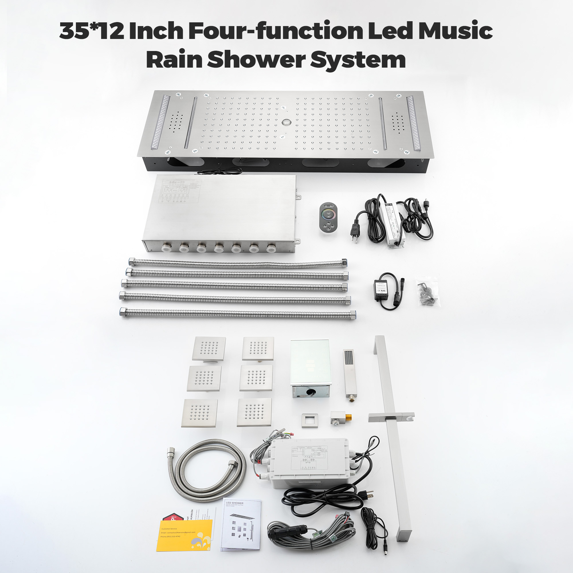 35" x 12" 6-Function Thermostatic Shower System with Digital Touch Screen & LED Lights