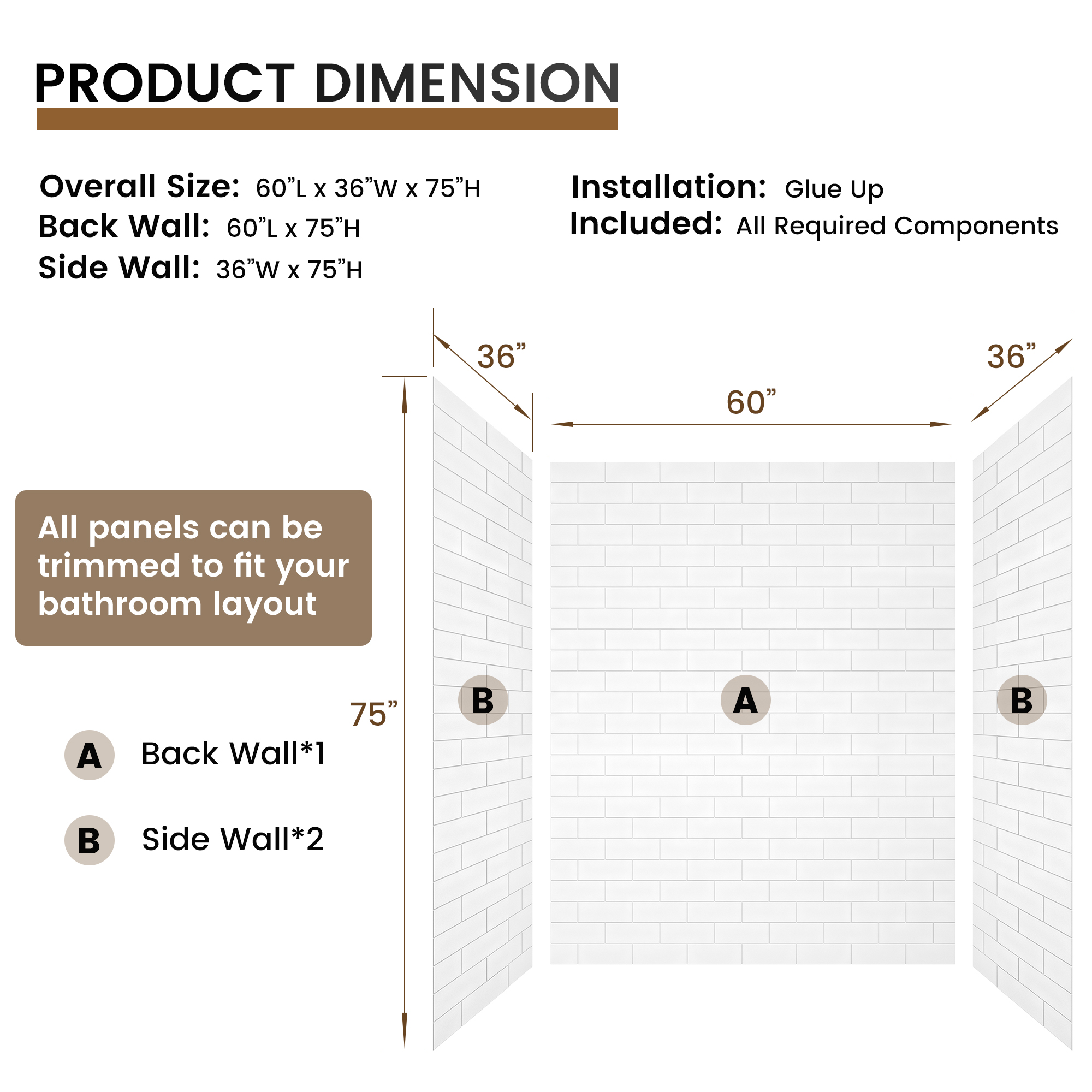 White SMC 3-Piece Glue Up Alcove Shower Wall Surround