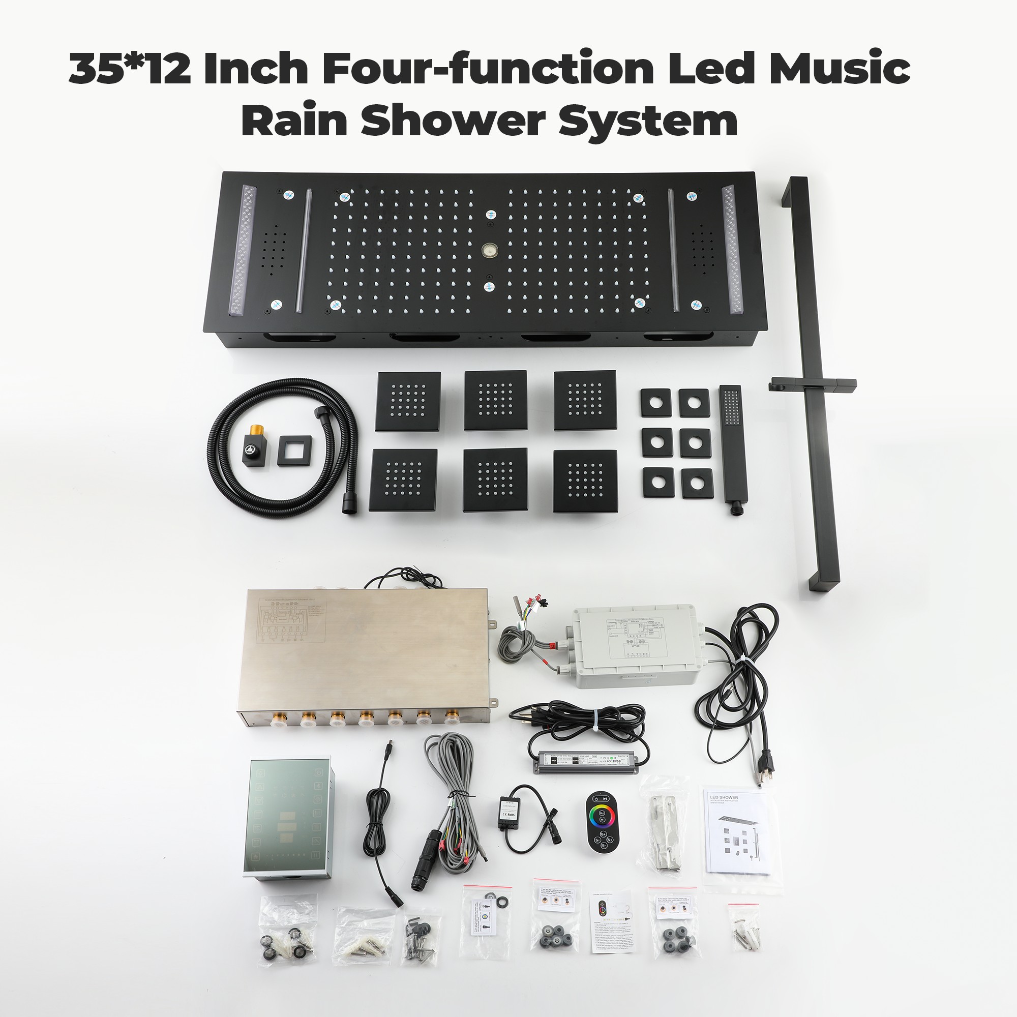 35" x 12" 6-Function Thermostatic Shower System with Digital Touch Screen & LED Lights