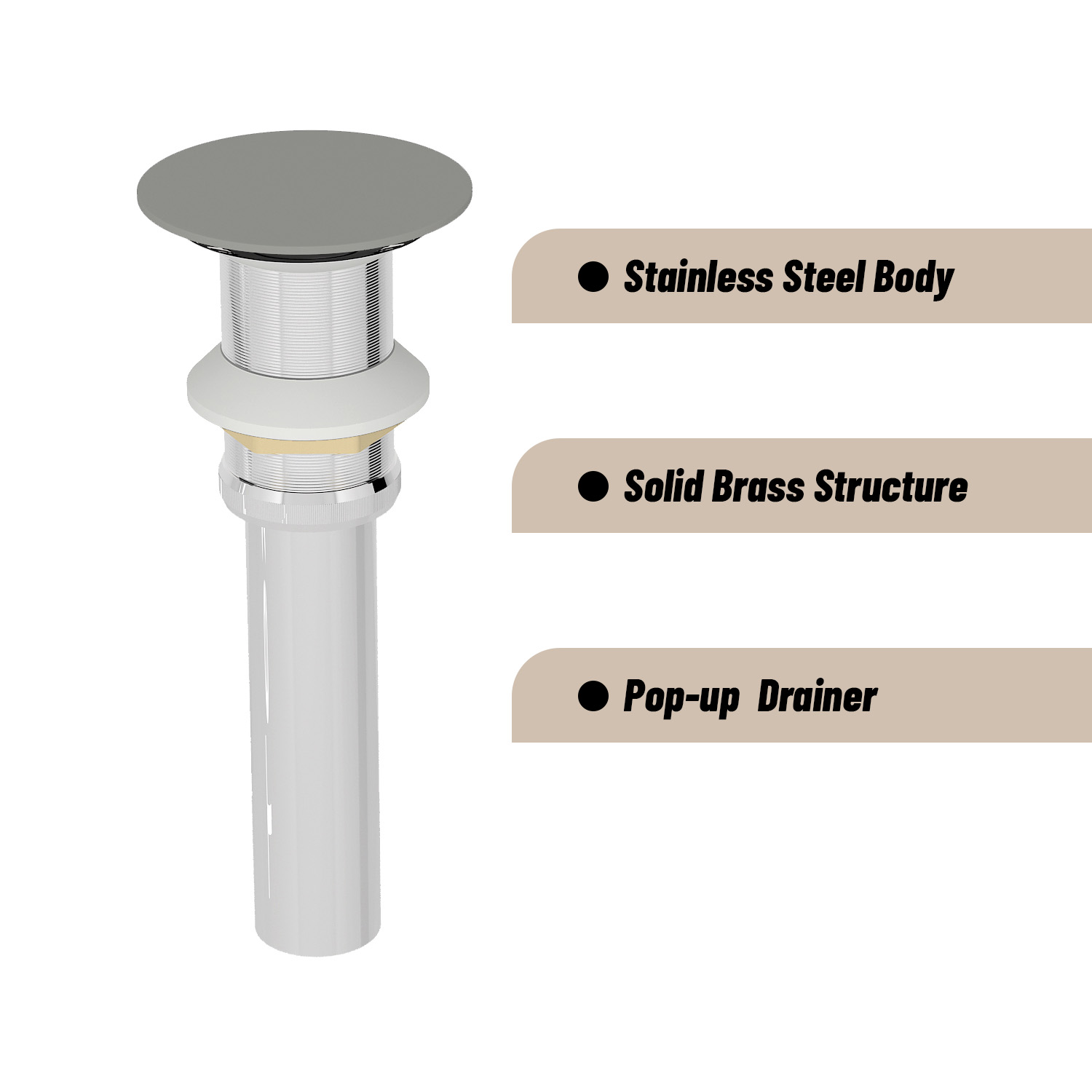 CASAINC 15in Bathroom Concrete Square Vessel Snk with Drainer in Mottled Bluish Grey / Cold Concrete Grey / Taupe Clay