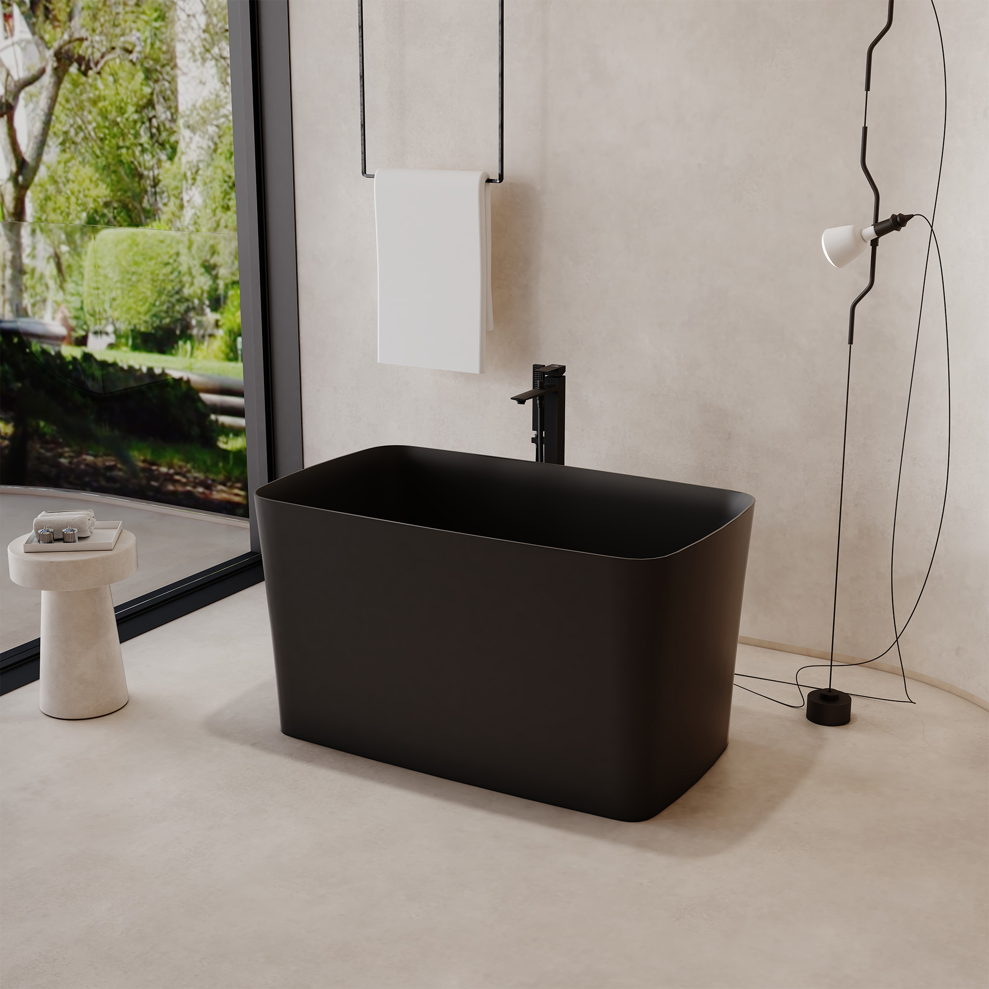 47" Compact Solid Surface Freestanding Bathtub with Mini-Seat Design