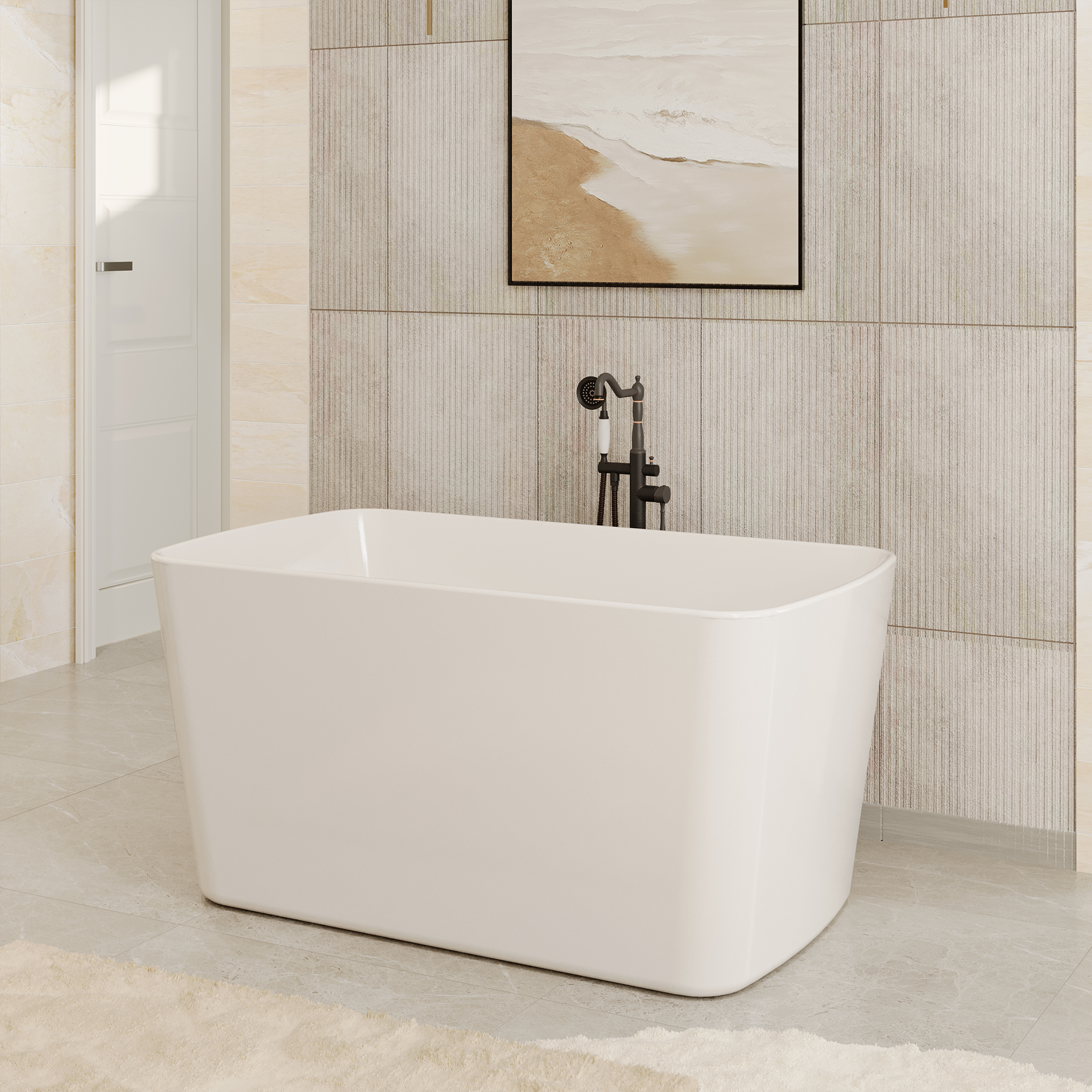 49" Acrylic Freestanding Japanese Soaking Hot Tub with Overflow and Drain