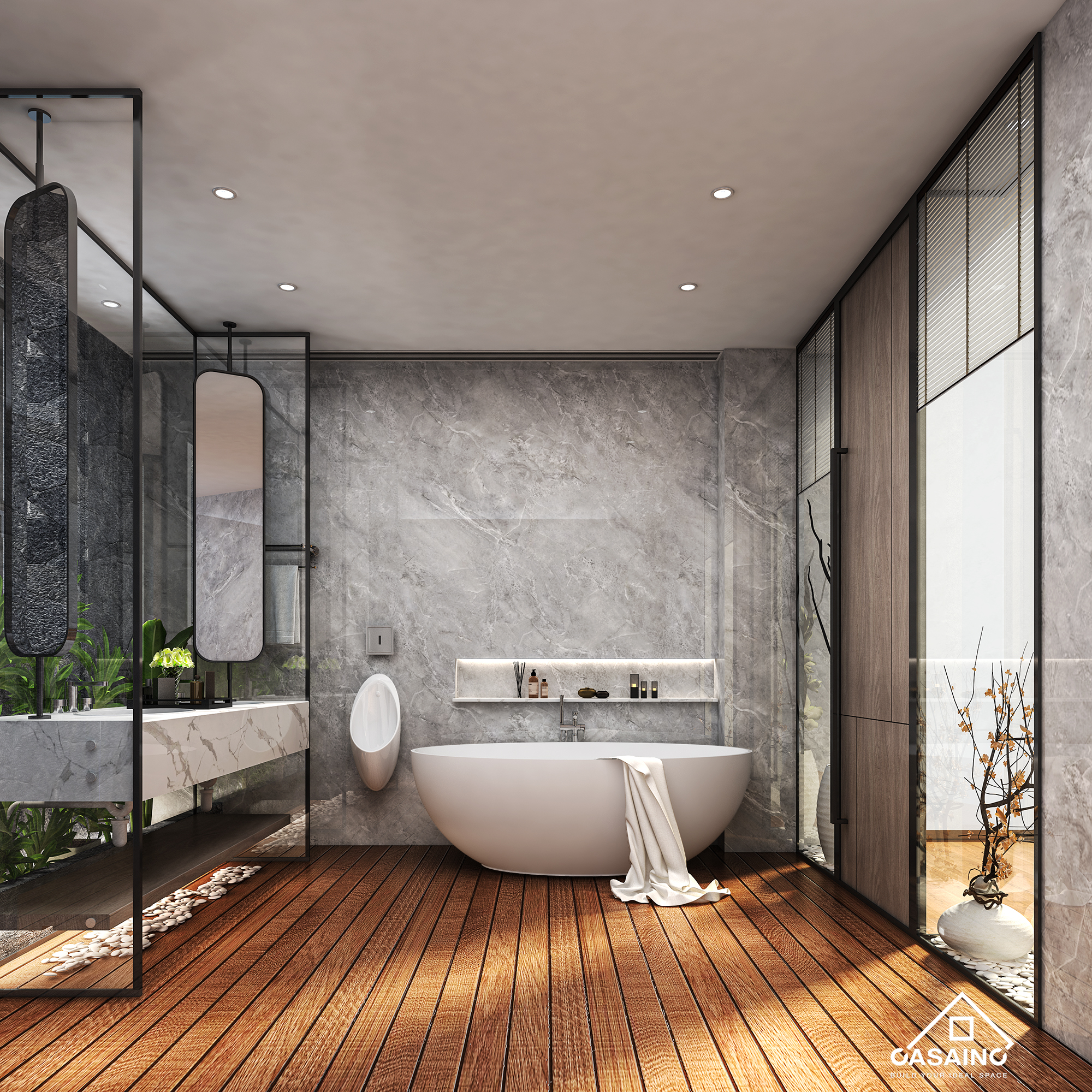 55 inches  Solid Surface Free-Standing Bathtub with Center  Drain in Matte White