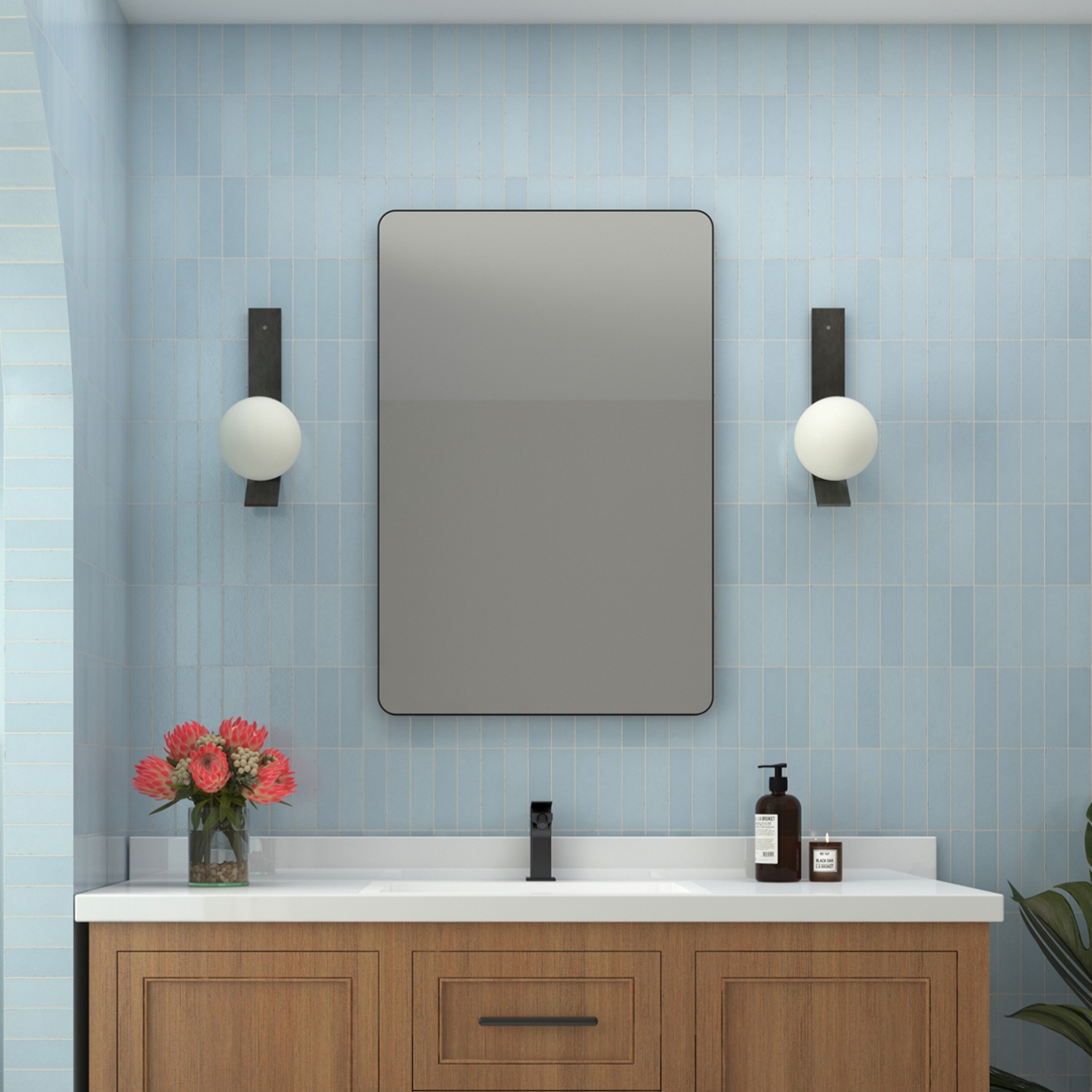 Wall-Mounted Vanity Mirror with Matte Black Metal Frame