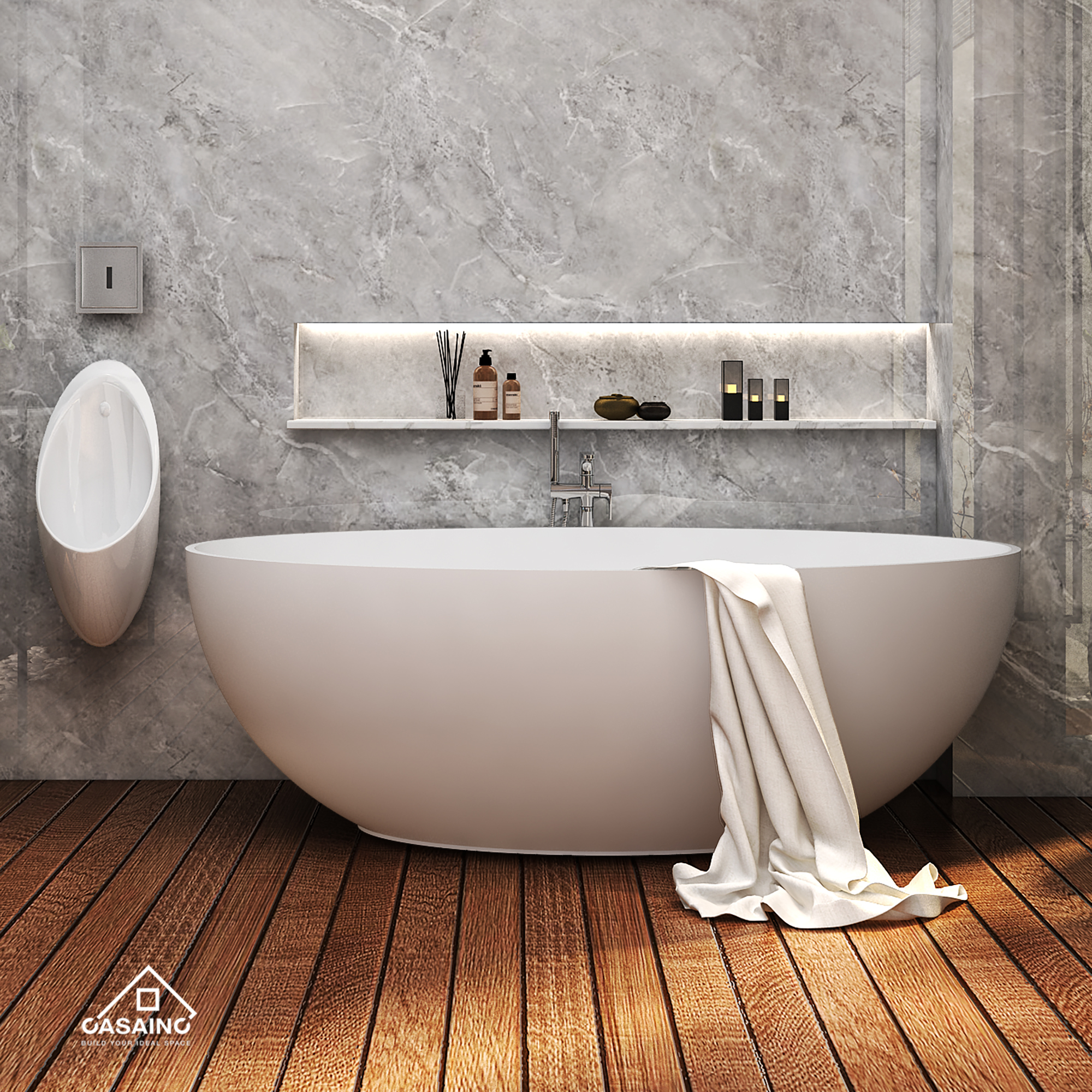 55 inches  Solid Surface Free-Standing Bathtub with Center  Drain in Matte White