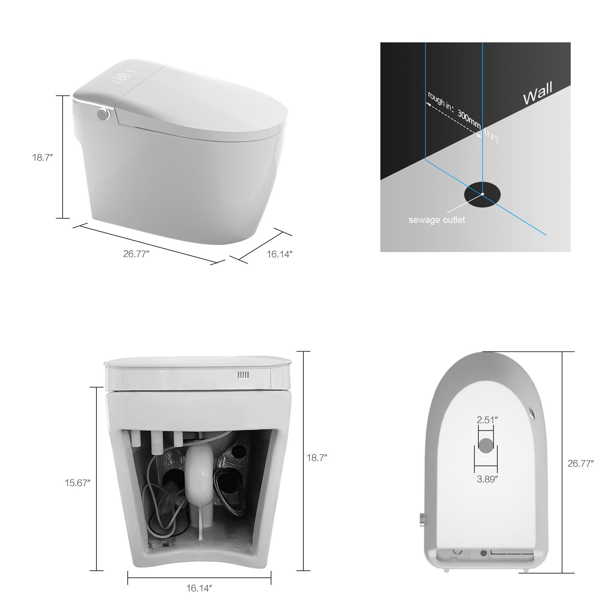 Heated Bidet Smart Toilet with Dryer and Auto Open-Close Seat
