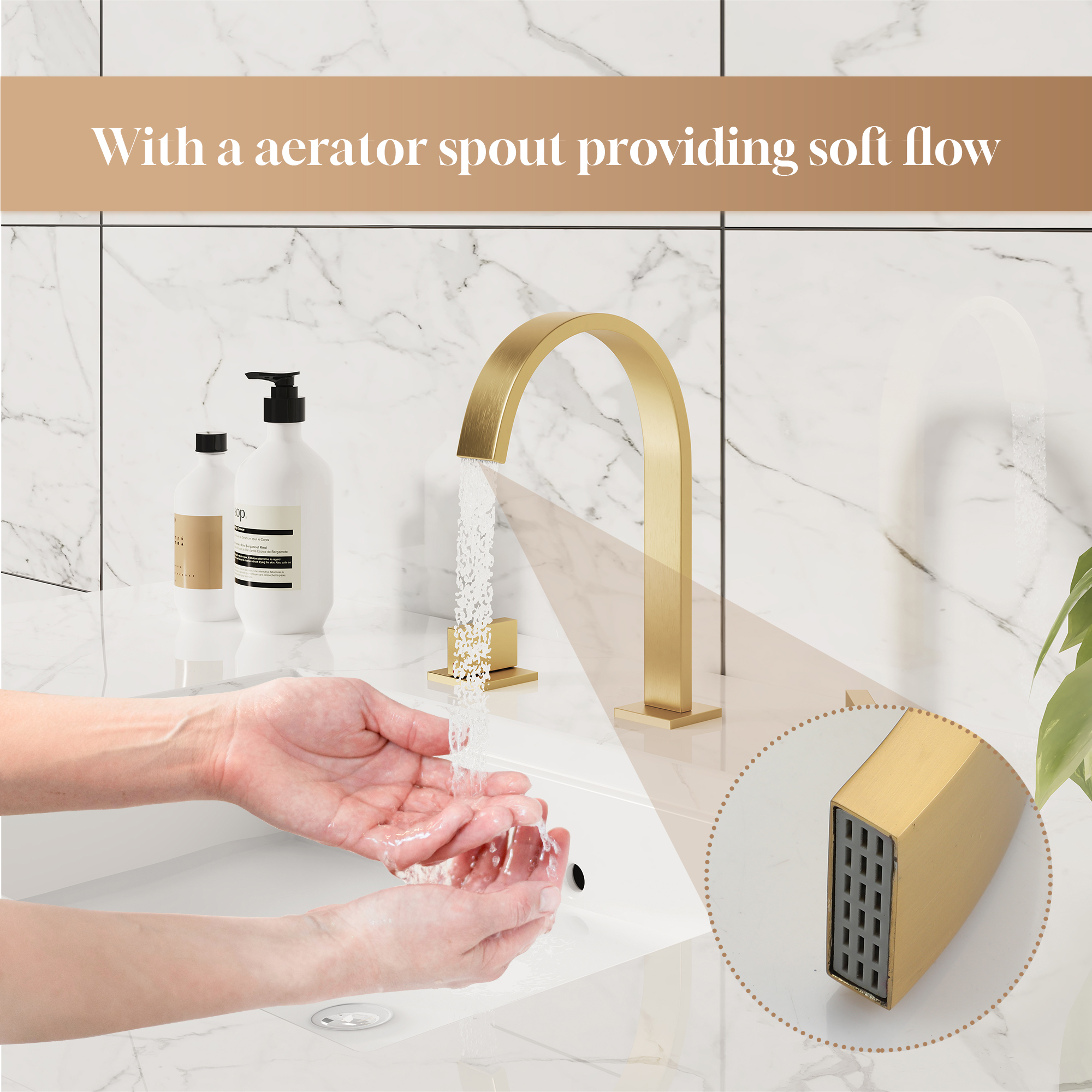 3-Hole Widespread Deck Mounted Waterfall Bathroom Basin Faucet