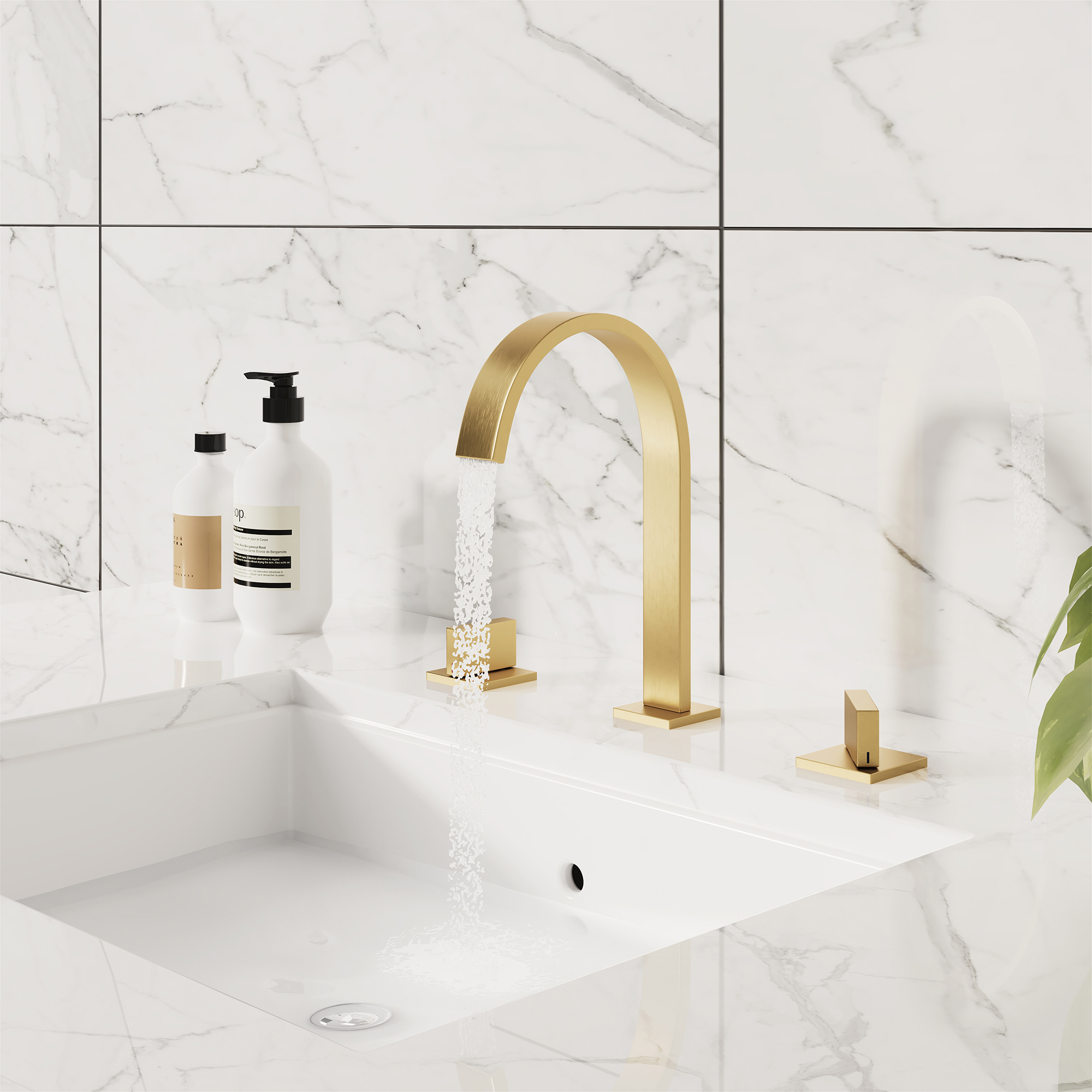 3-Hole Widespread Deck Mounted Waterfall Bathroom Basin Faucet