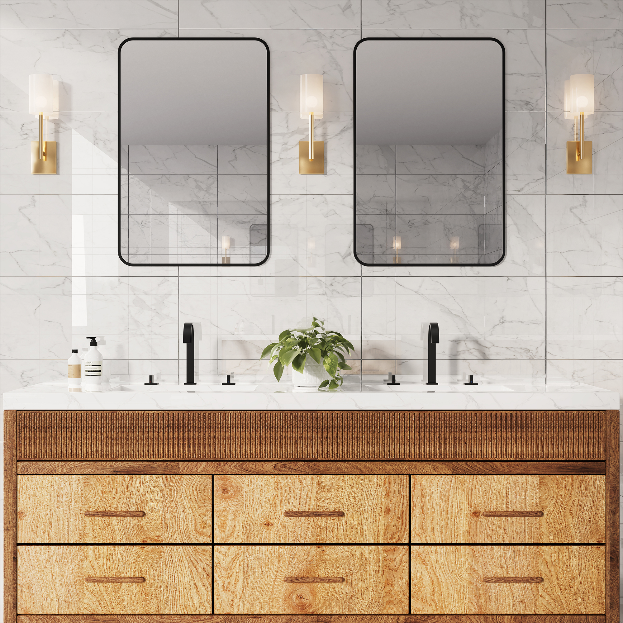 3-Hole Widespread Deck Mounted Waterfall Bathroom Basin Faucet