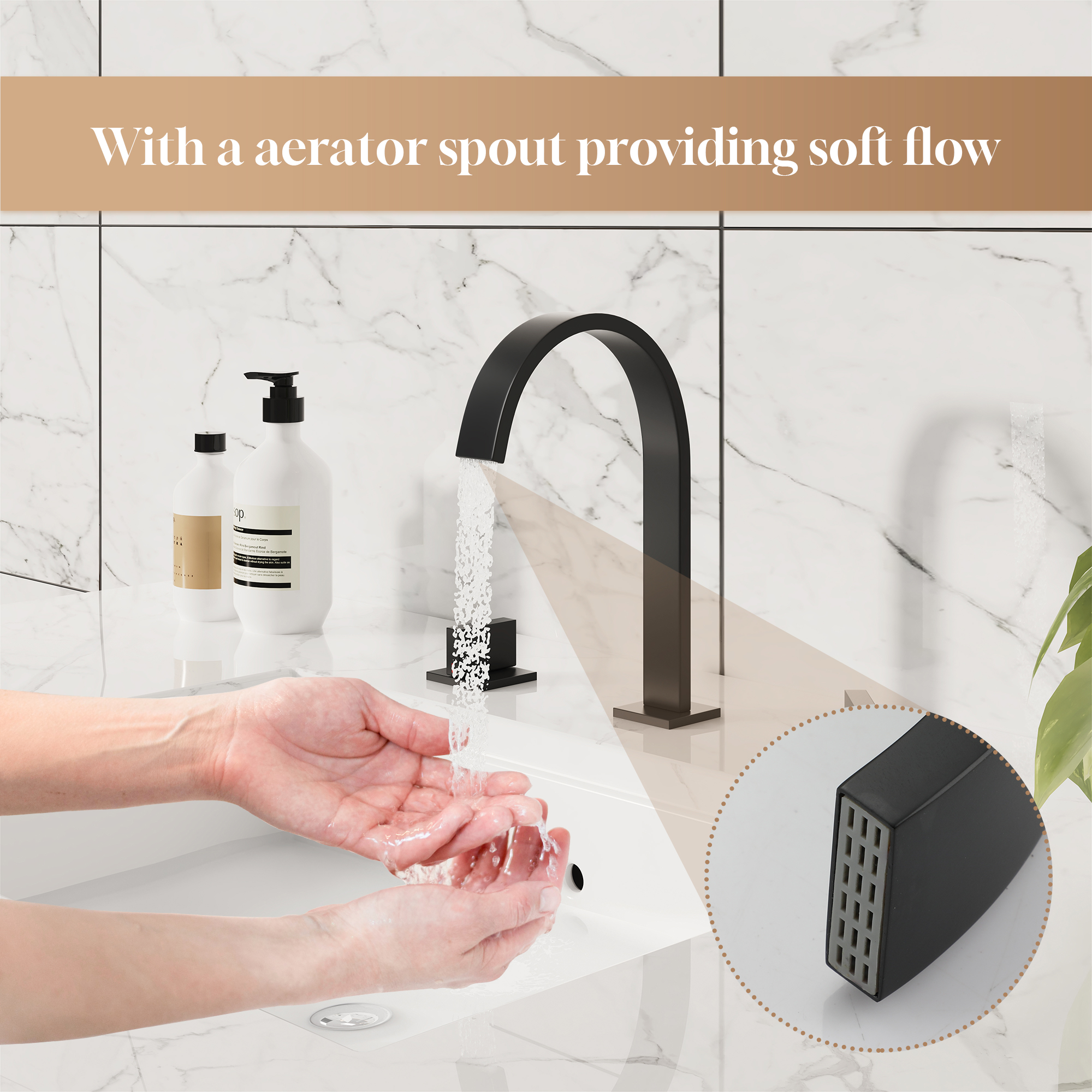 3-Hole Widespread Deck Mounted Waterfall Bathroom Basin Faucet