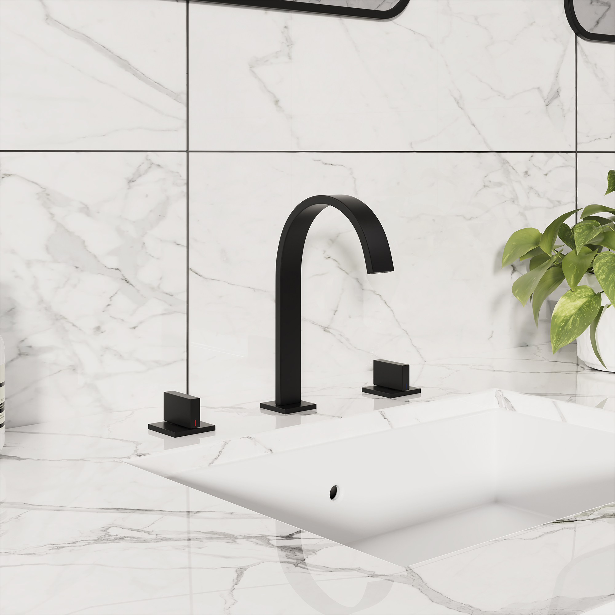 3-Hole Widespread Deck Mounted Waterfall Bathroom Basin Faucet