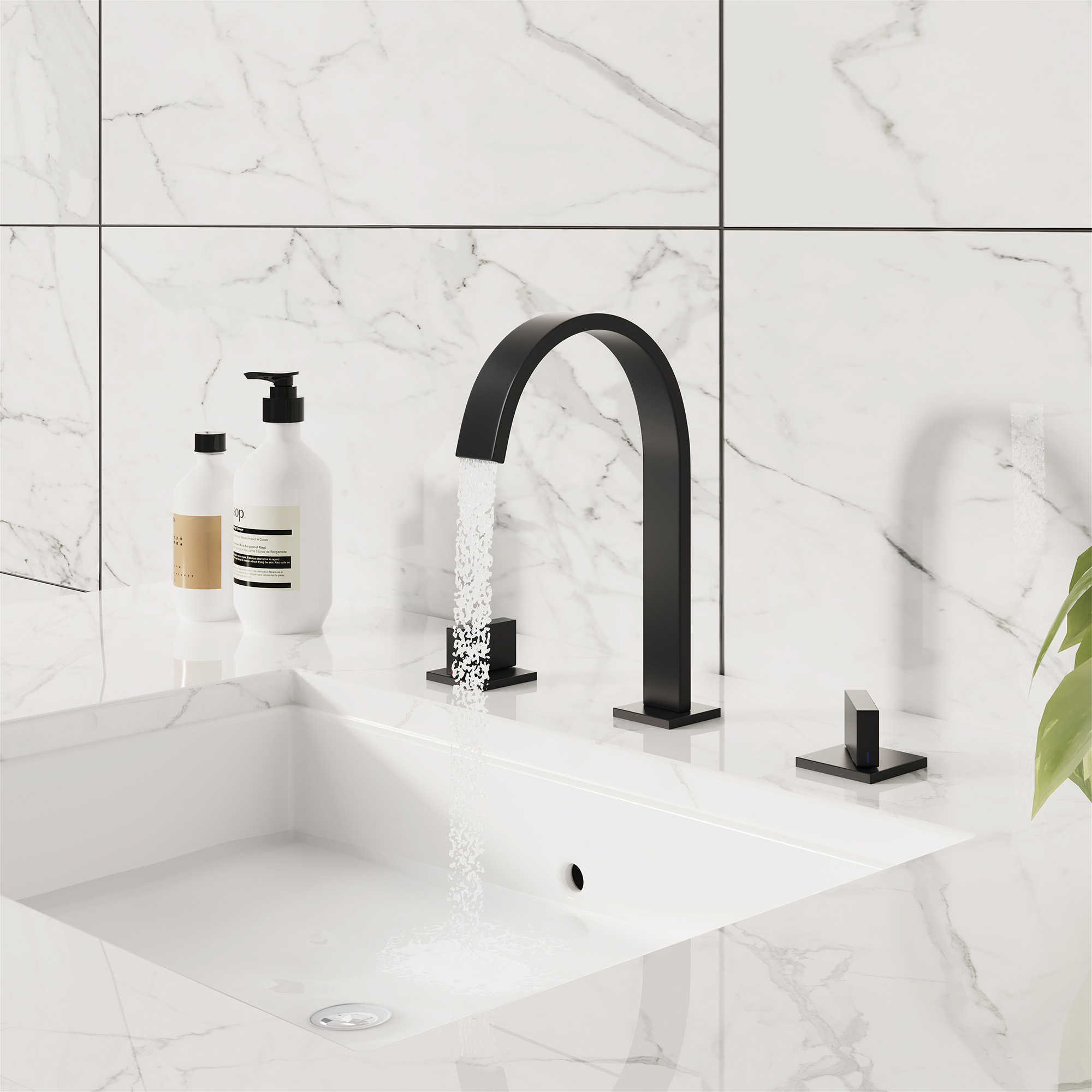 3-Hole Widespread Deck Mounted Waterfall Bathroom Basin Faucet