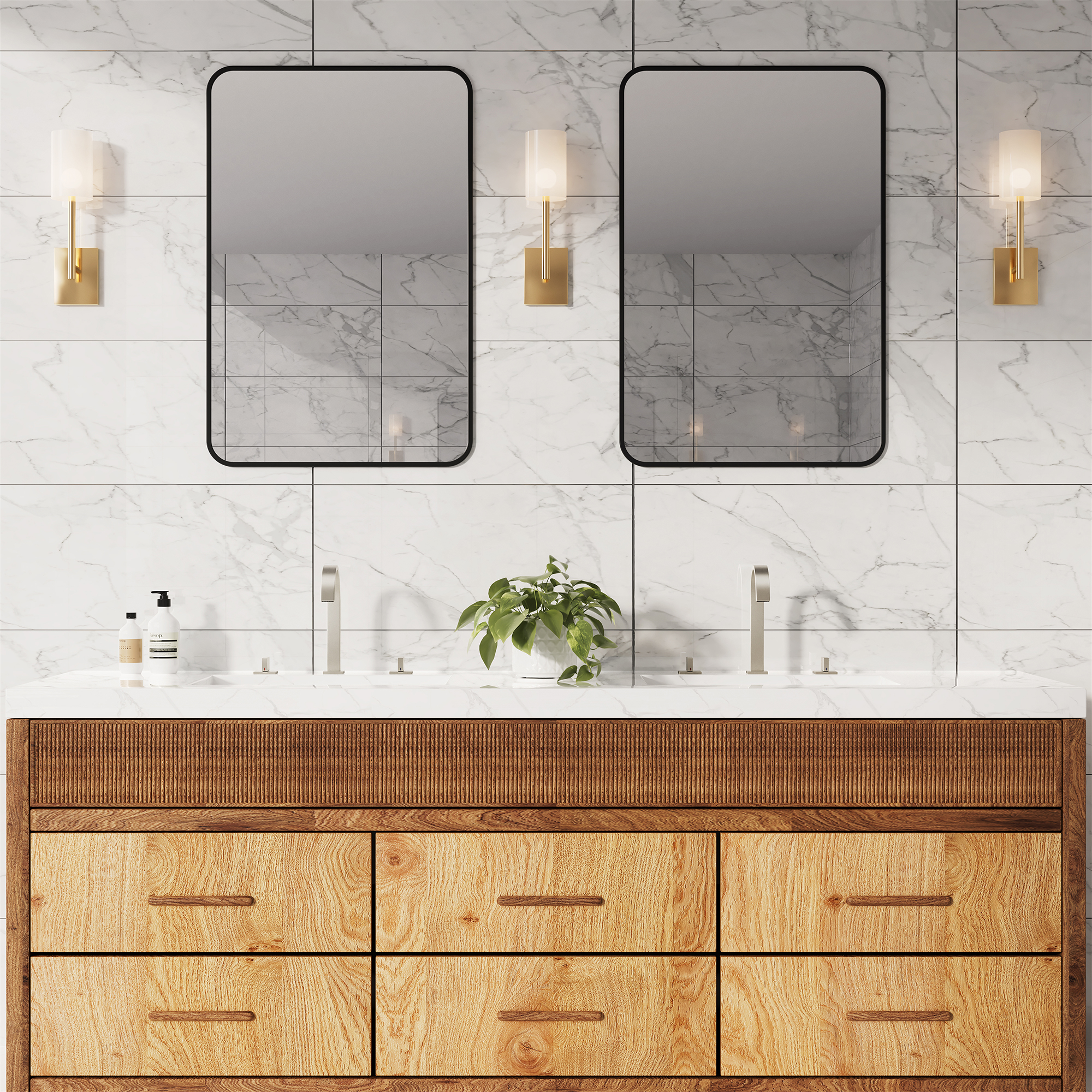 3-Hole Widespread Deck Mounted Waterfall Bathroom Basin Faucet