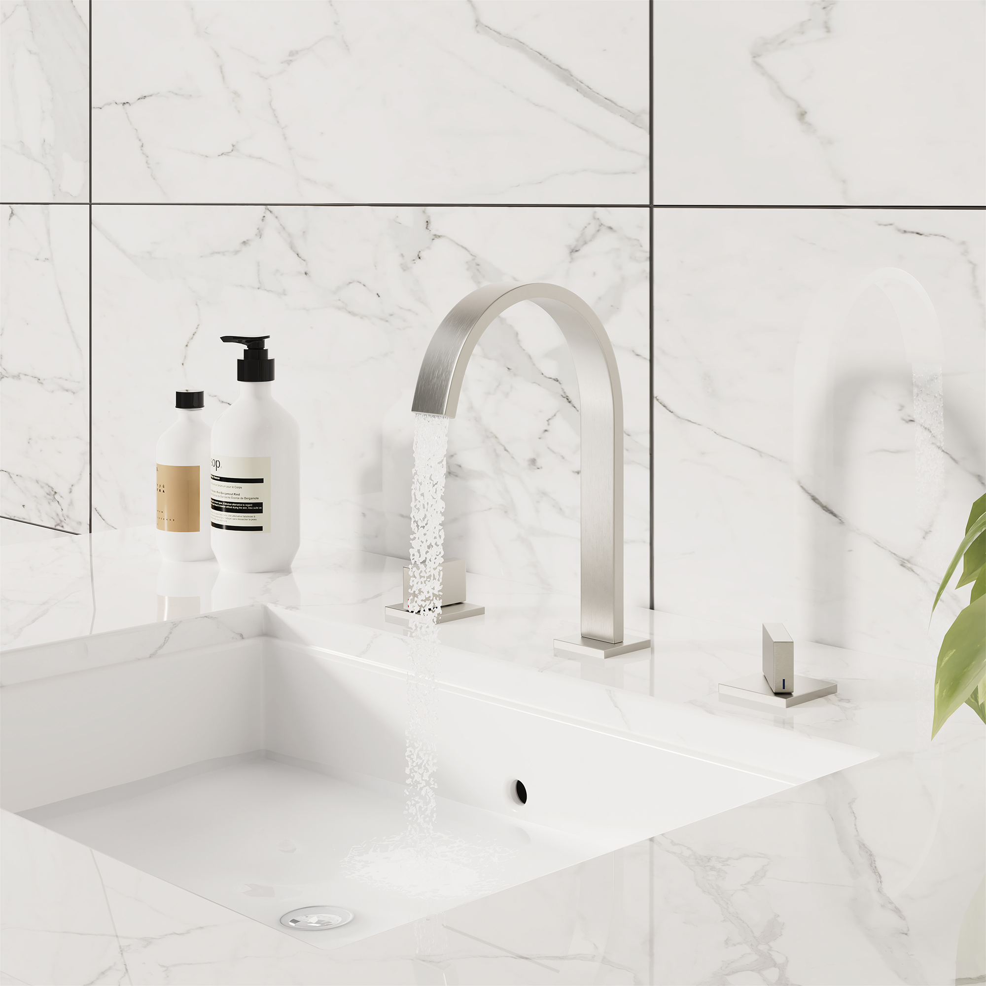 3-Hole Widespread Deck Mounted Waterfall Bathroom Basin Faucet