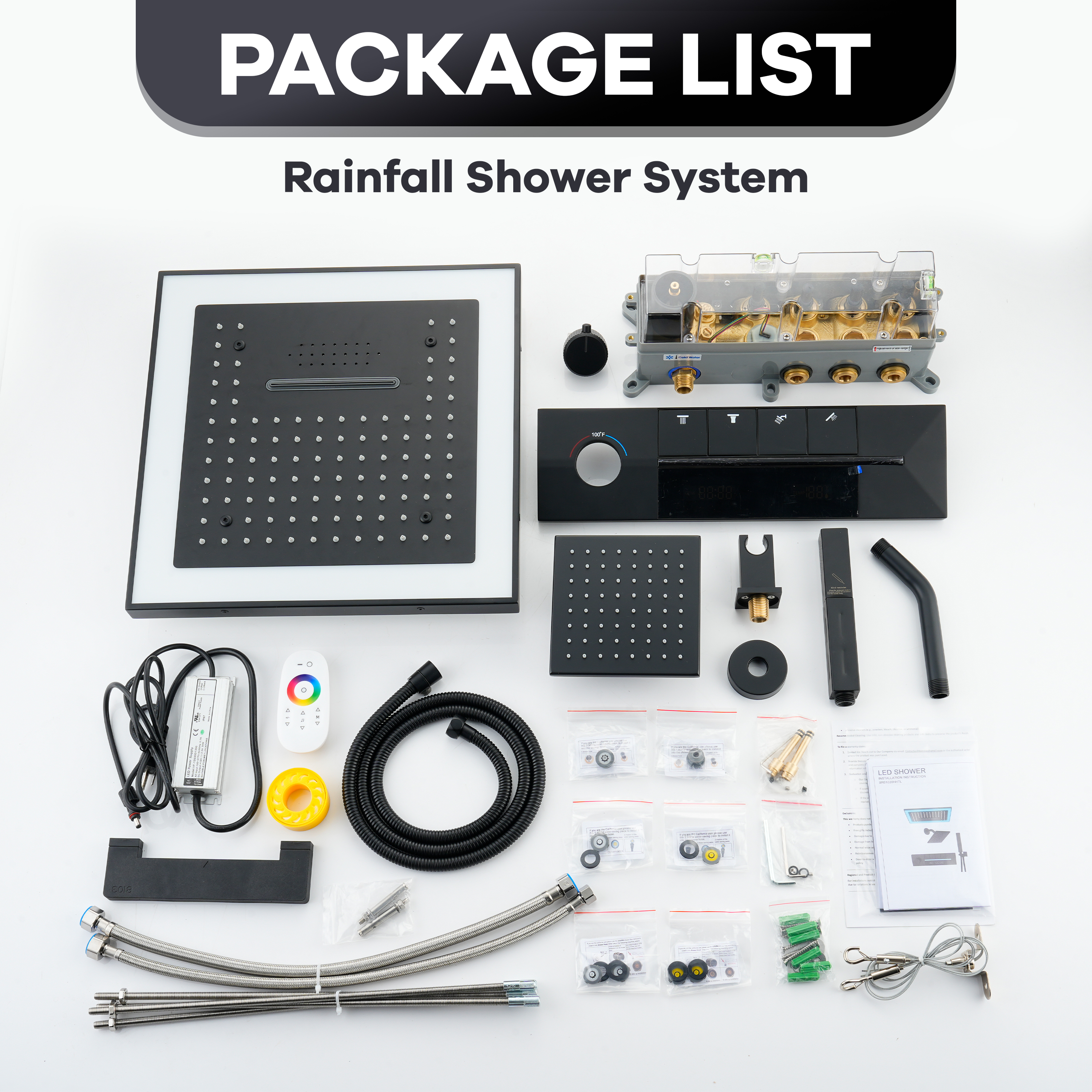 16-Inch Four-Function Luxury Thermostatic Shower System with LED Lights