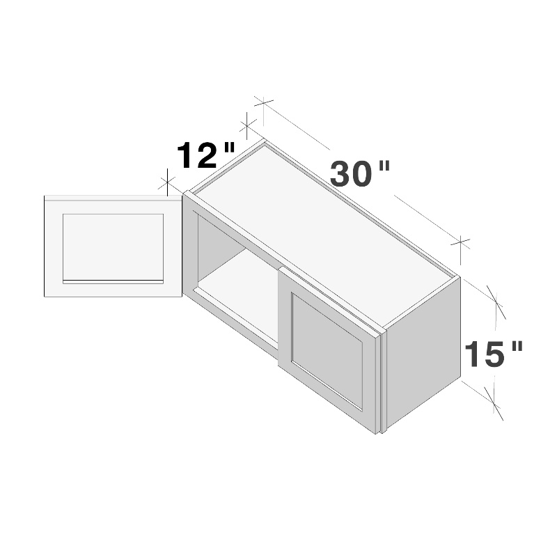 Dove Grey RTA 30"W x 12"D x 15"H Short Wall Cabinet with 2 Doors