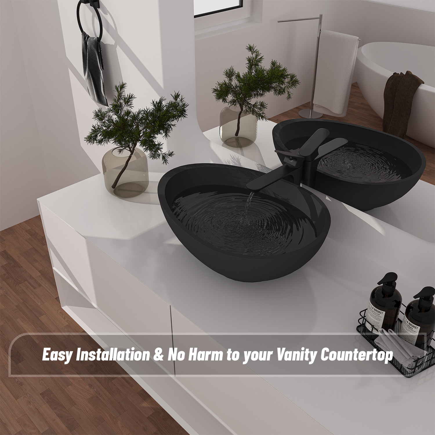 CASAINC 21in Bathroom Egg-shaped Concrete Vessel Sink With Drainer in Black Earth / Mottled Bluish Grey / Blue Ashes