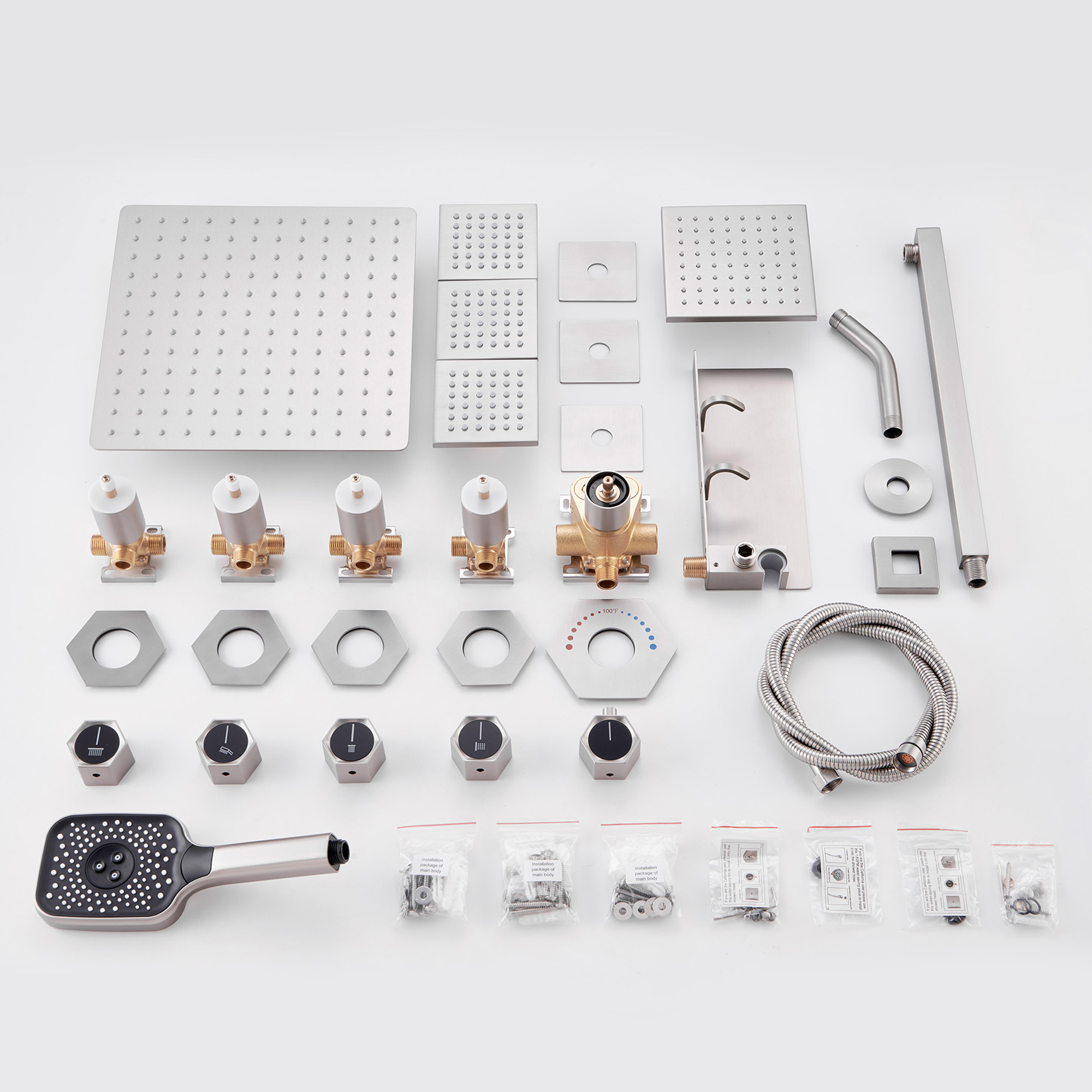 12" Dual Shower Head System with with 360° Side Sprays & Shelving Shower Holder