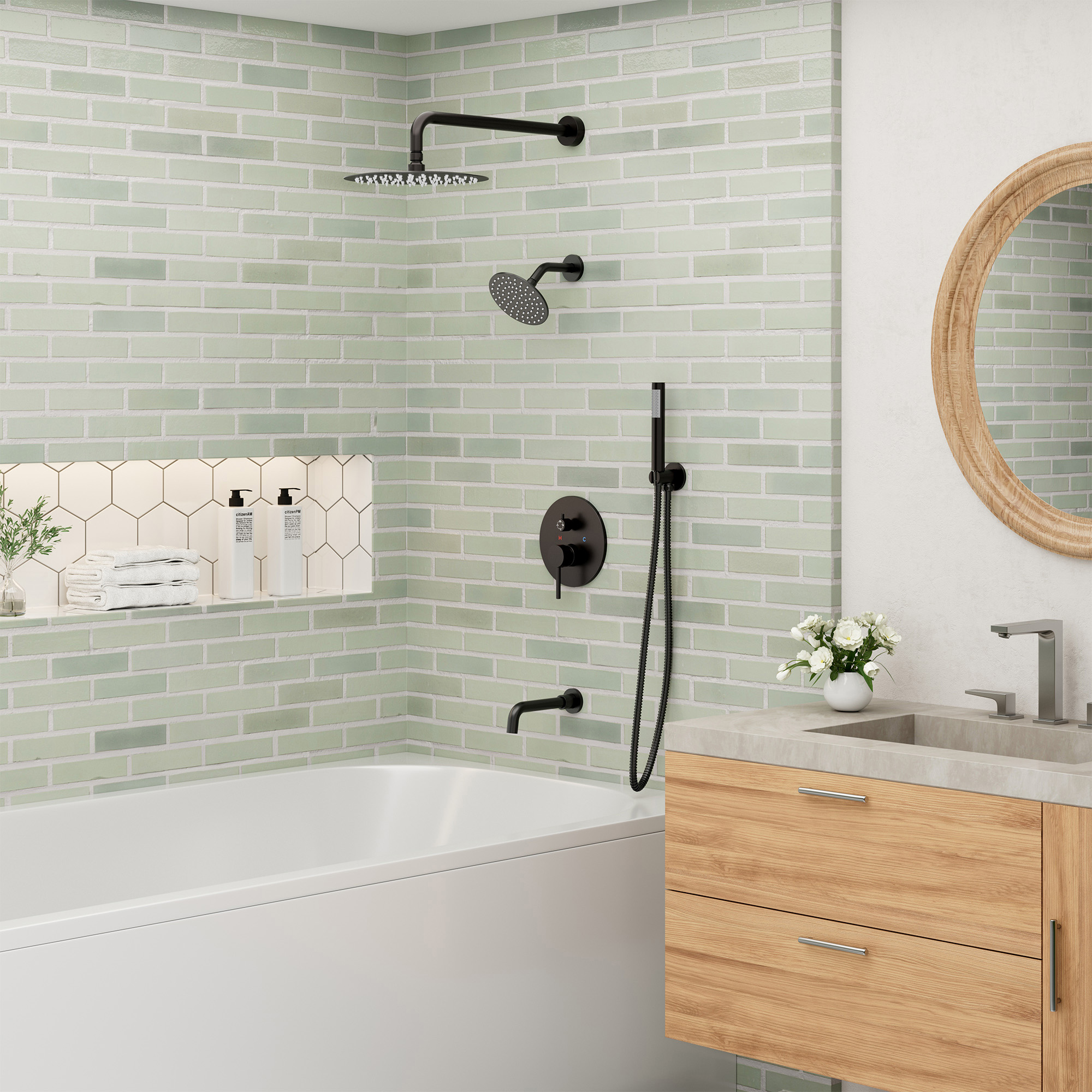 10-inch 4-Function Wall-Mounted Dual Shower System with Tub Filler