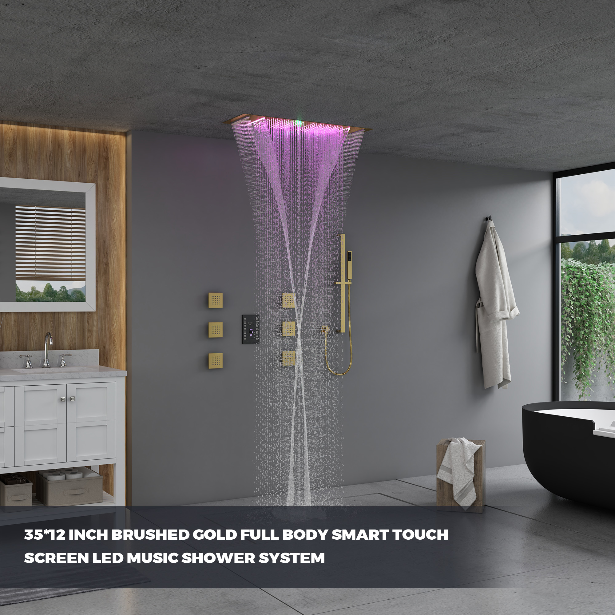 35" x 12" 6-Function Thermostatic Shower System with Digital Touch Screen & LED Lights
