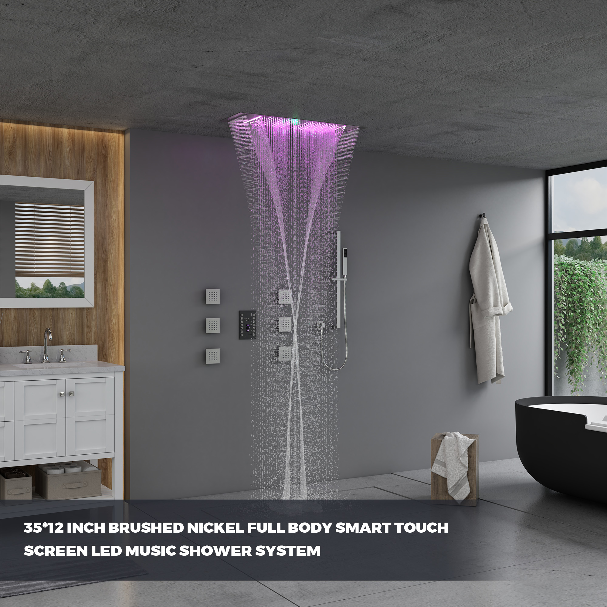 35" x 12" 6-Function Thermostatic Shower System with Digital Touch Screen & LED Lights