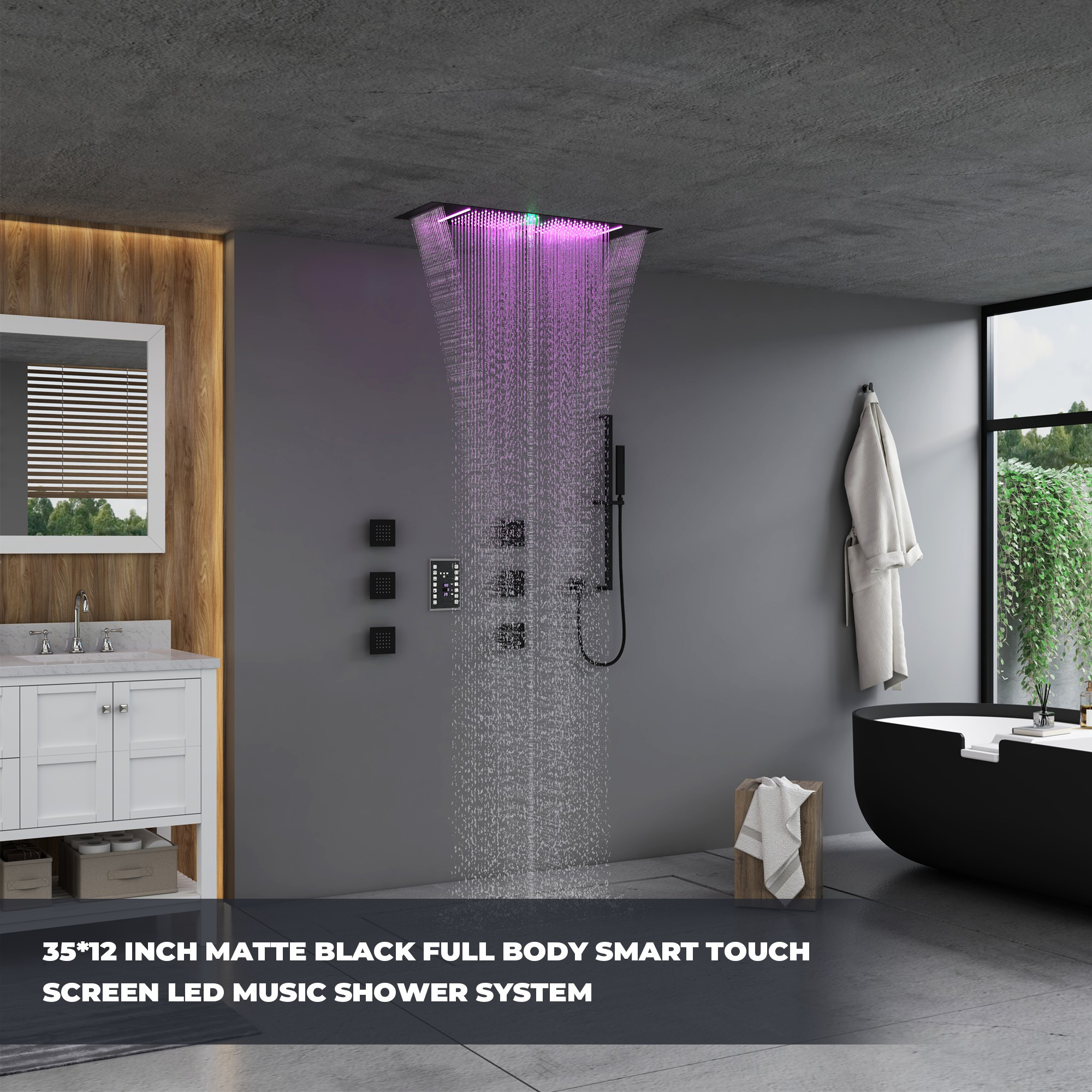 35" x 12" 6-Function Thermostatic Shower System with Digital Touch Screen & LED Lights