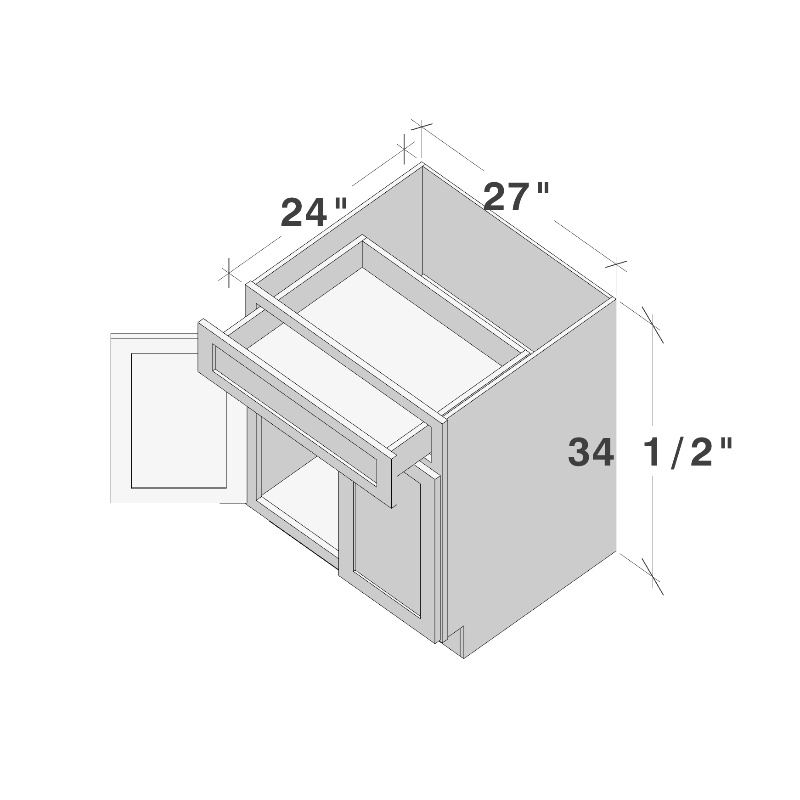 Dove Grey RTA 27"W x 24"D x 34.5"H Base Cabinet with 1 Drawer and 2 Doors