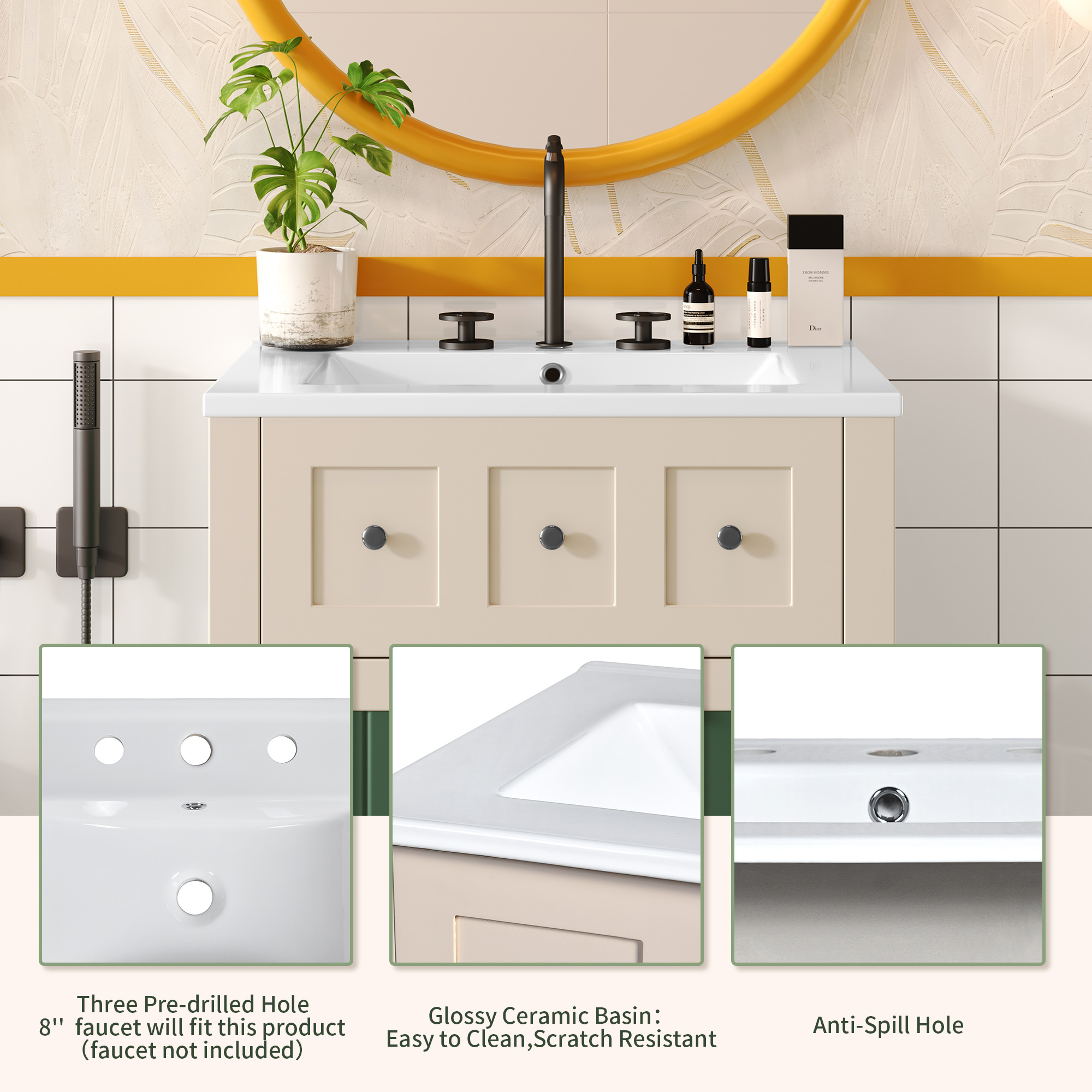 24"/30" Wooden Bathroom Vanity Cabinet with Ceramic Sink Combo Set