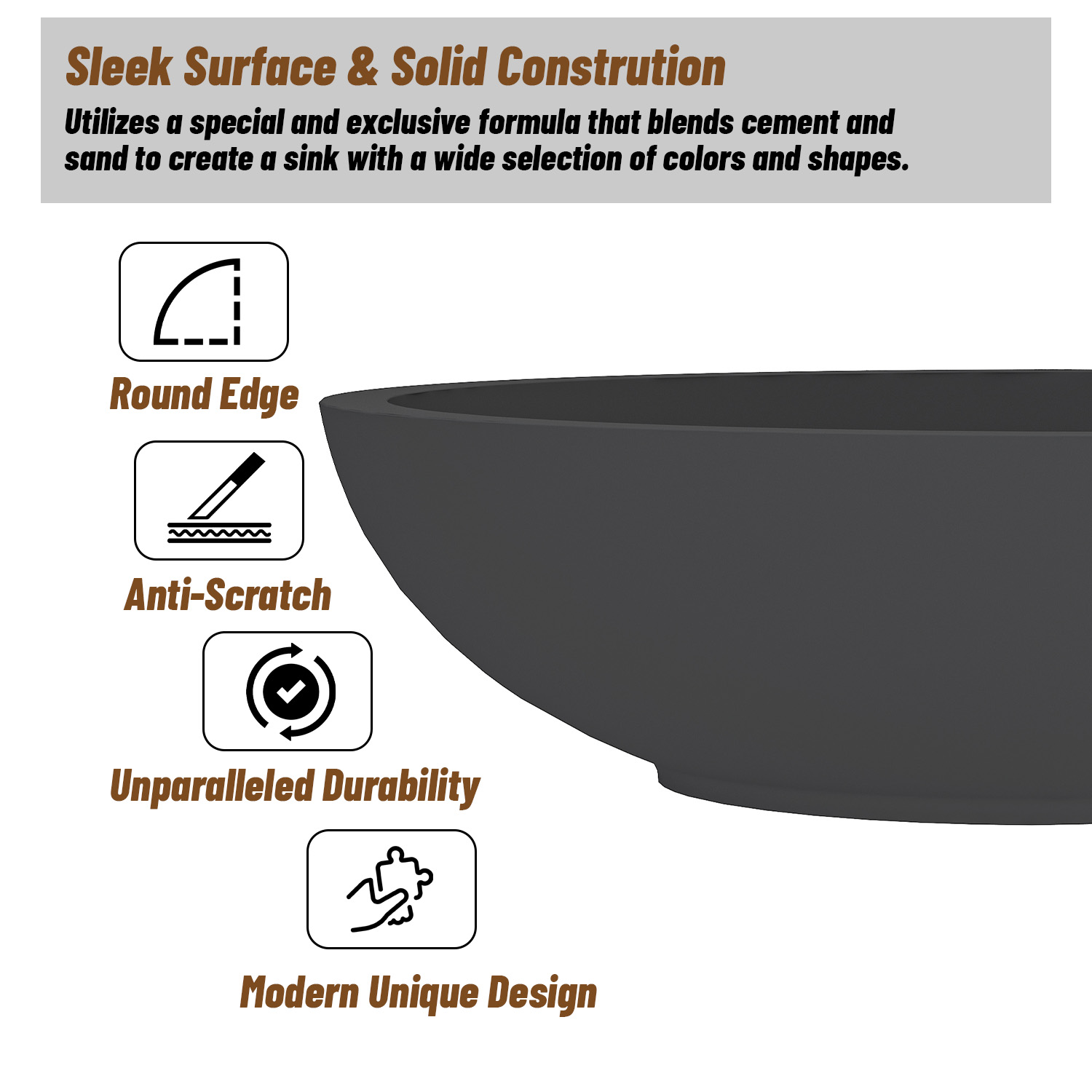 CASAINC 21in Bathroom Egg-shaped Concrete Vessel Sink With Drainer in Black Earth / Mottled Bluish Grey / Blue Ashes