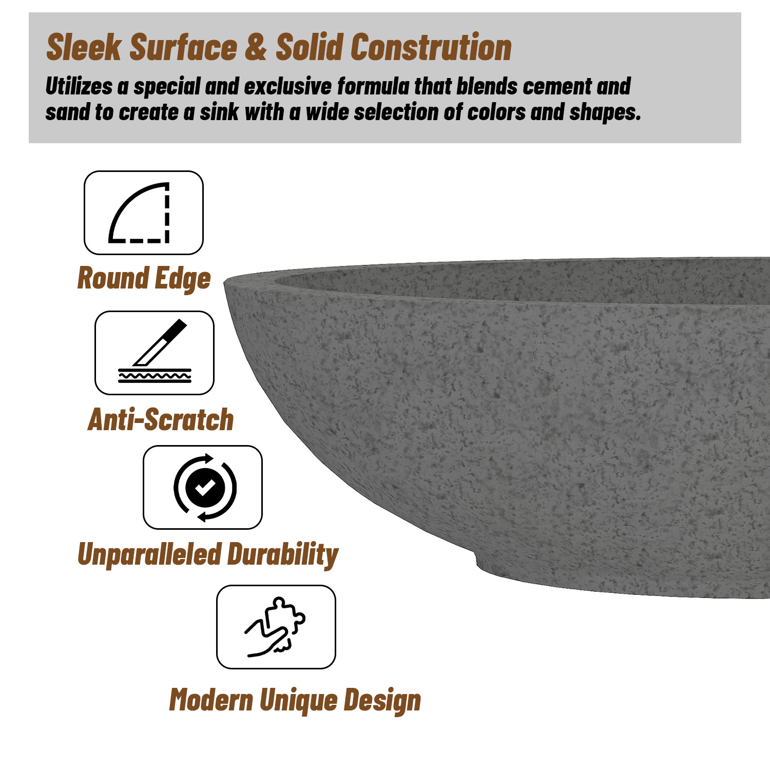 CASAINC 21in Bathroom Egg-shaped Concrete Vessel Sink With Drainer in Black Earth / Mottled Bluish Grey / Blue Ashes