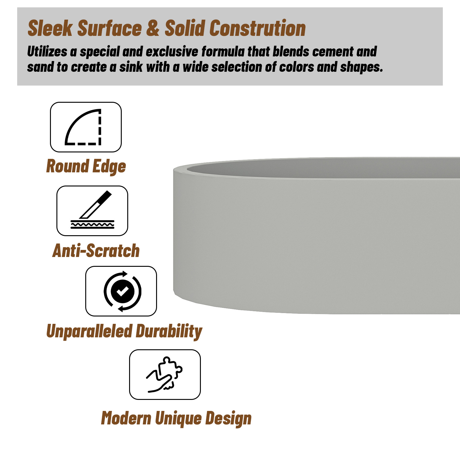 CASAINC 23in Bathroom Concrete Oval Vessel Sink with Drainer in Black Earth / Mottled Bluish Grey / Cold Concrete Grey