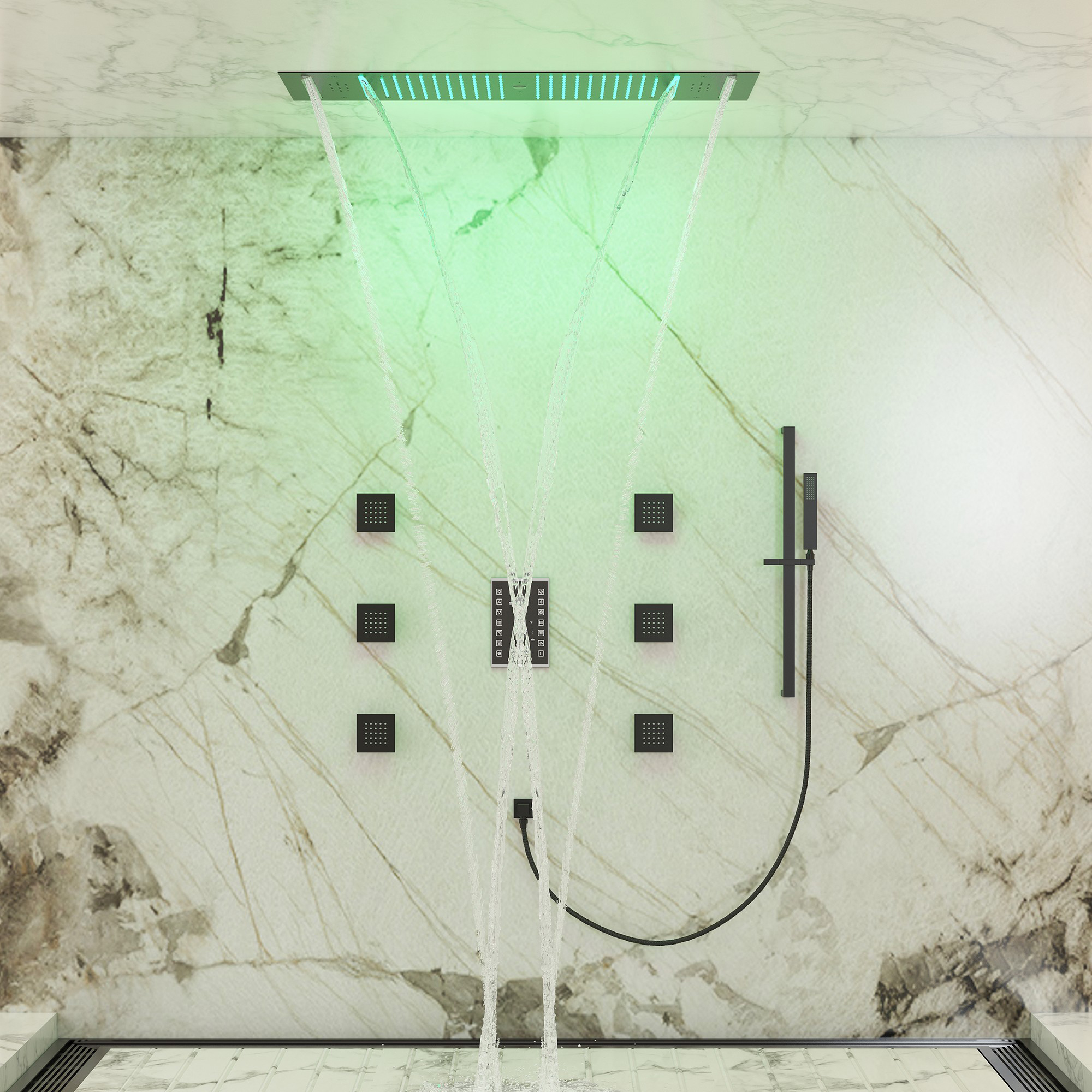 35" x 12" 6-Function Thermostatic Shower System with Digital Touch Screen & LED Lights