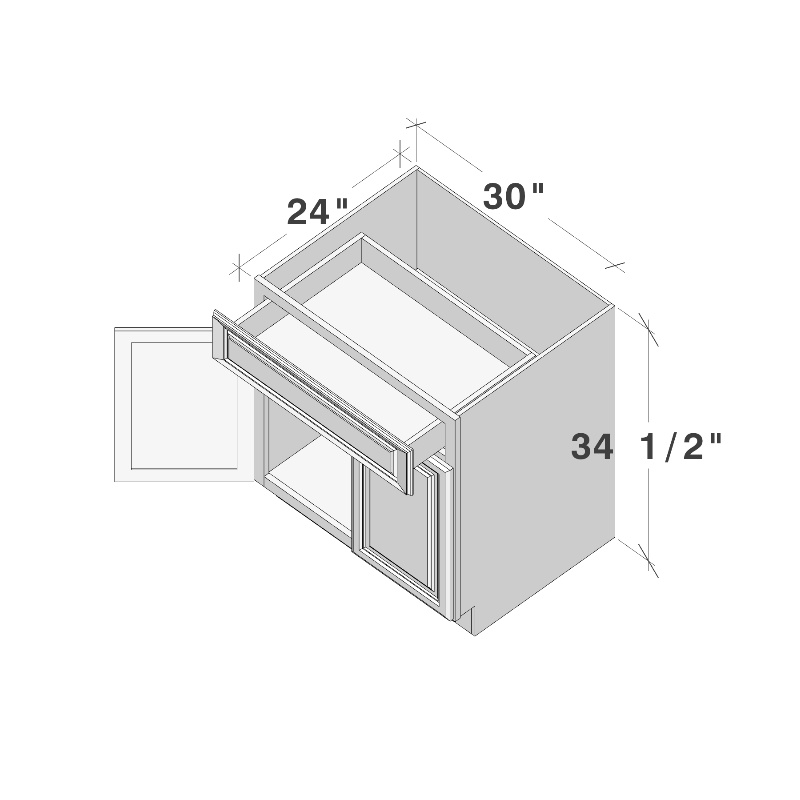 Dark Caramel RTA 30"W x 24"D x 34.5"H Base Cabinet with 1 Drawer and 2 Doors