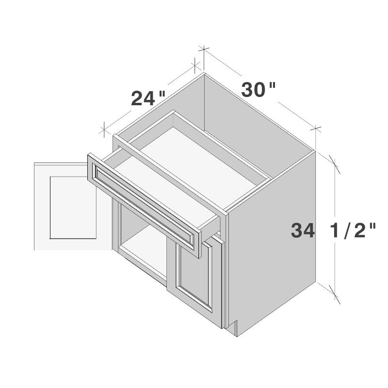 Glacier White RTA 30"W x 24"D x 34.5"H Base Cabinet with 1 Drawer and 2 Doors
