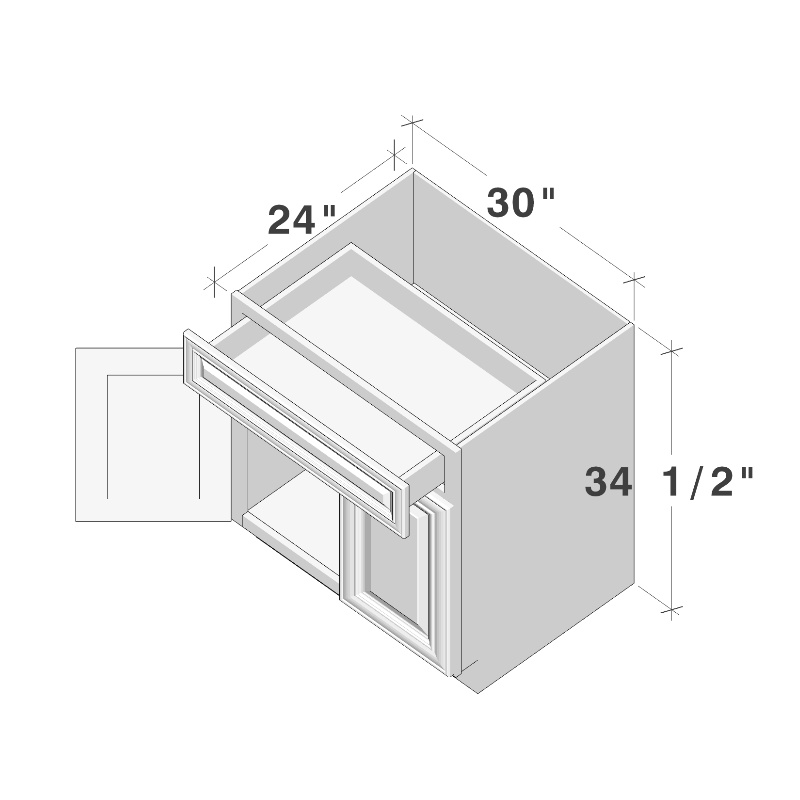 Pearl White RTA 30"W x 24"D x 34.5"H Base Cabinet with 1 Drawer and 2 Doors