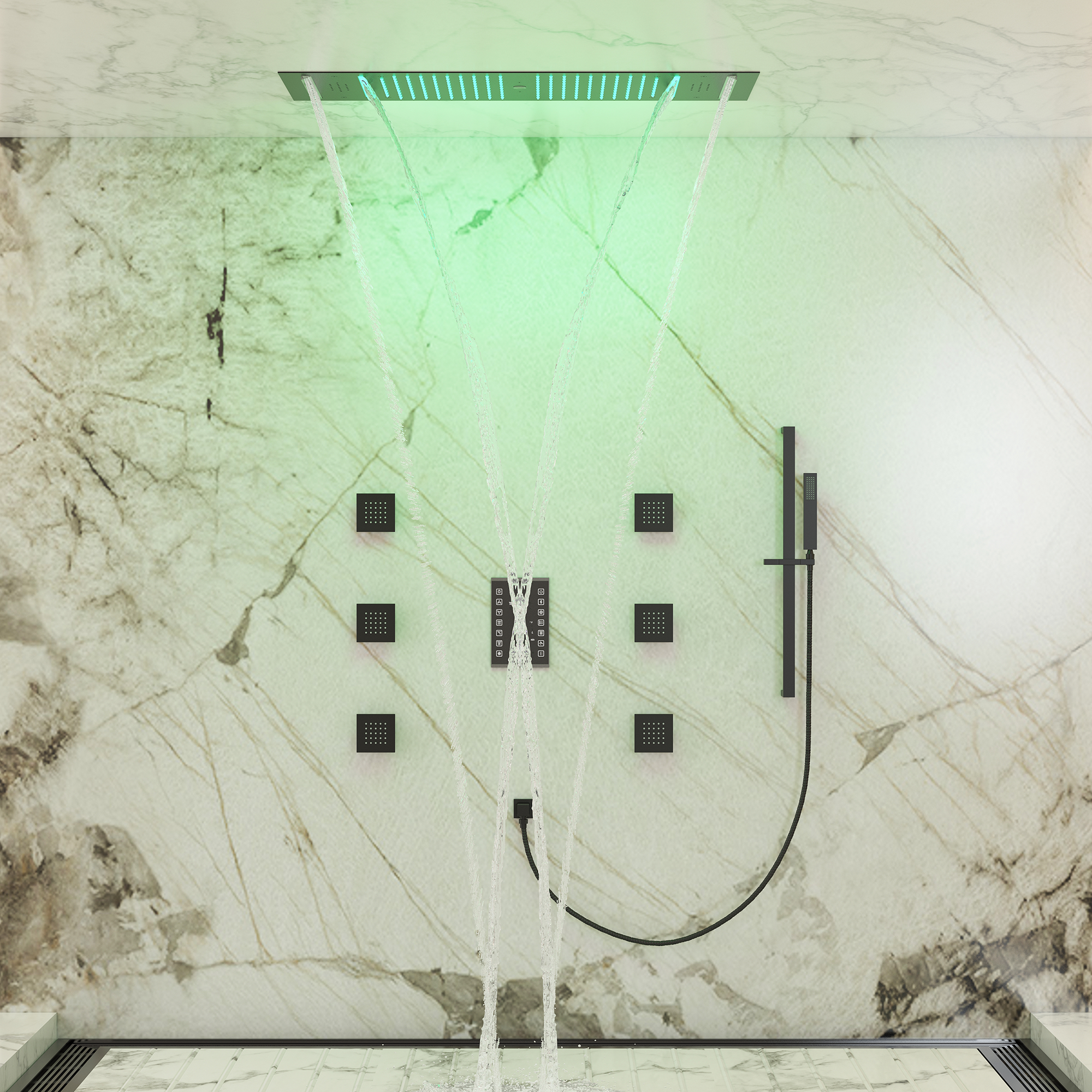 35" x 12" 6-Function Thermostatic Shower System with Digital Touch Screen & LED Lights