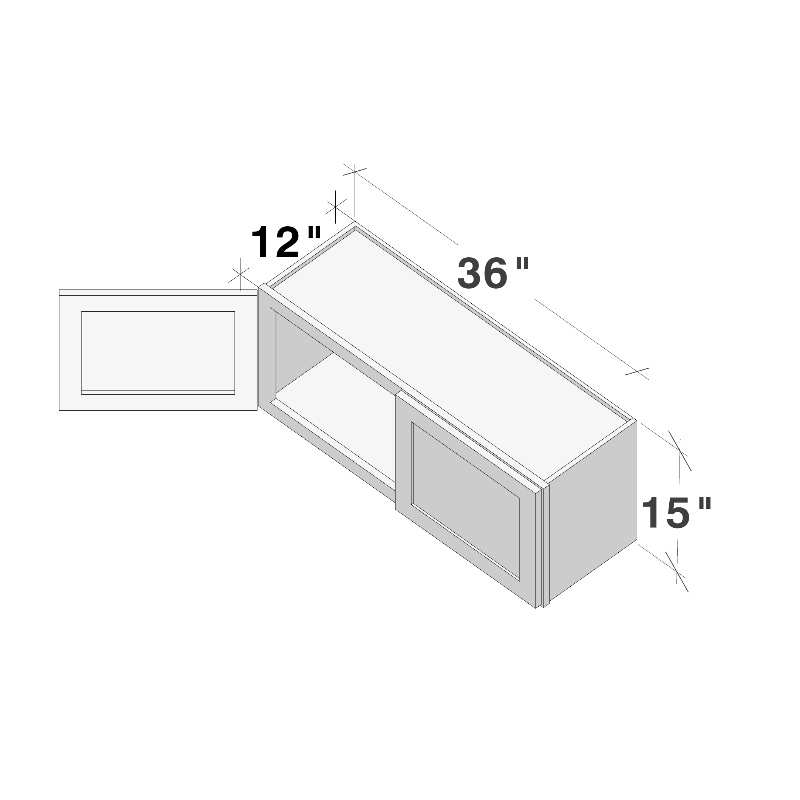 Dove Grey RTA 36"W x 12"D x 15"H Short Wall Cabinet with 2 Doors