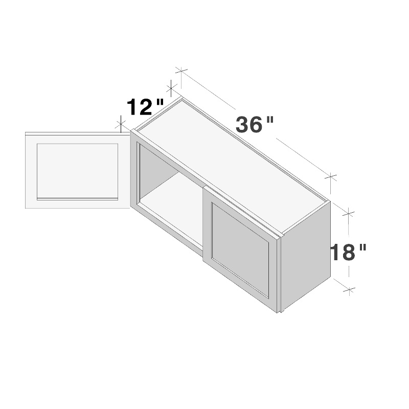 Dove Grey RTA 36"W x 12"D x 18"H Short Wall Cabinet with 2 Doors