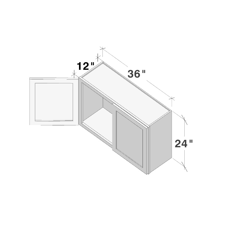 Dove Grey RTA 36"W x 12"D x 24"H Short Wall Cabinet with 2 Doors and 1 Shelf
